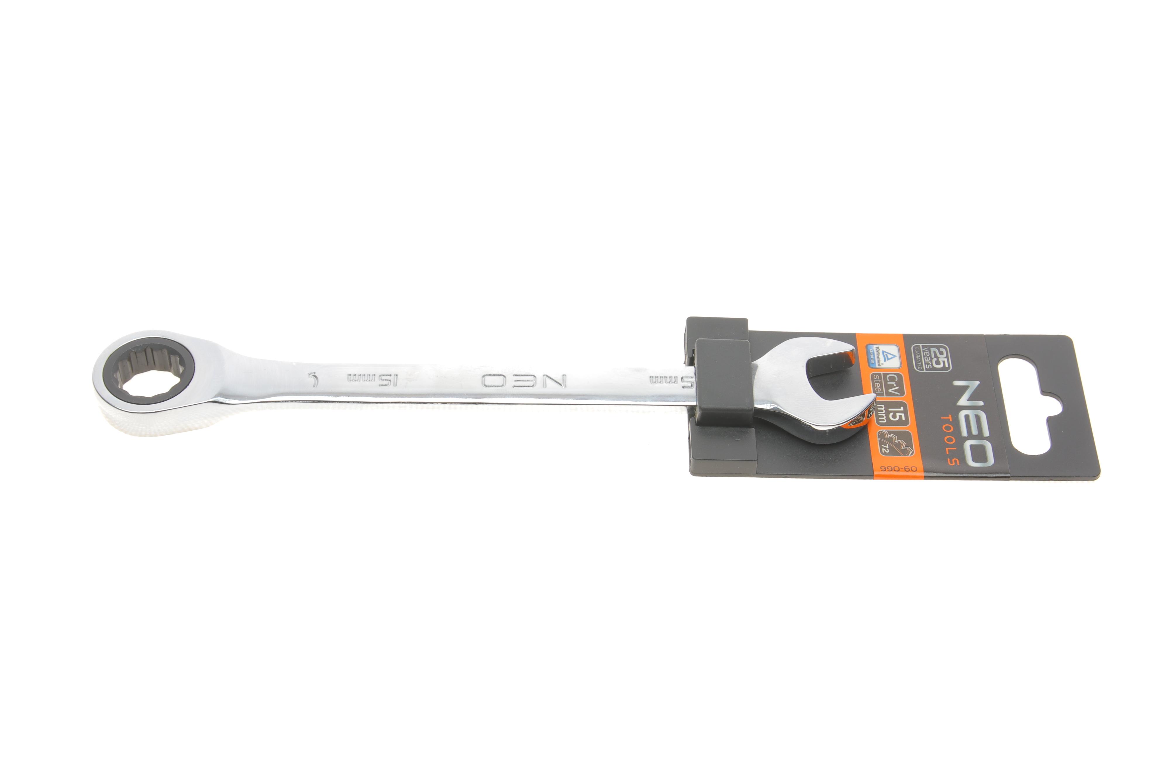 Ключ ріжково-накидний з тріскачкою 15 мм 72 зуб. L-195 мм