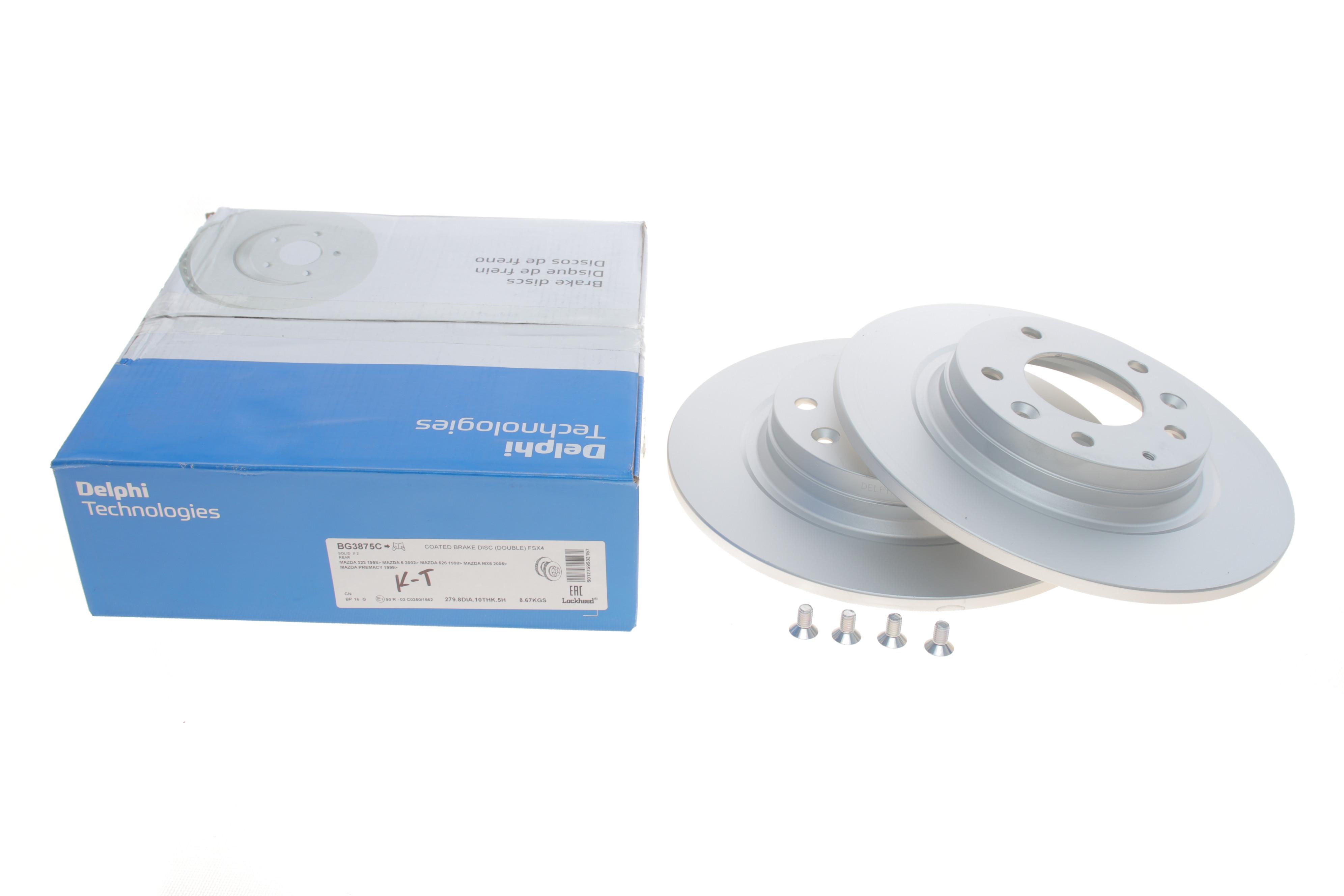 Диск тормозной (задний) (к-кт 2 шт) Mazda 6 02-13/626 98-02/323 F/S 98-04 (280x10) (с покрыт.)