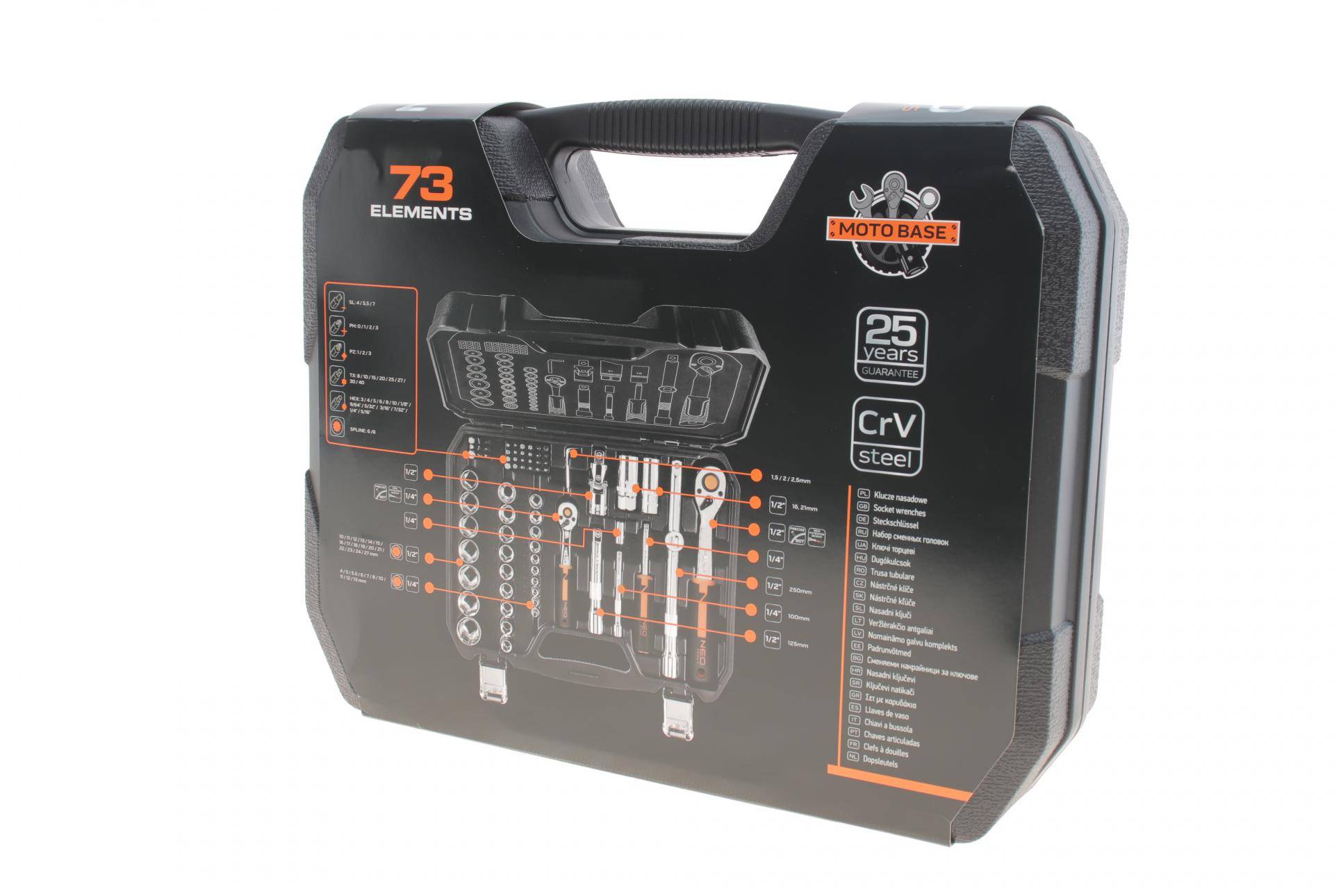 Набір інструментів комбінований 1/2", 1/4" (головки, біти) 73 од. (хромовані)