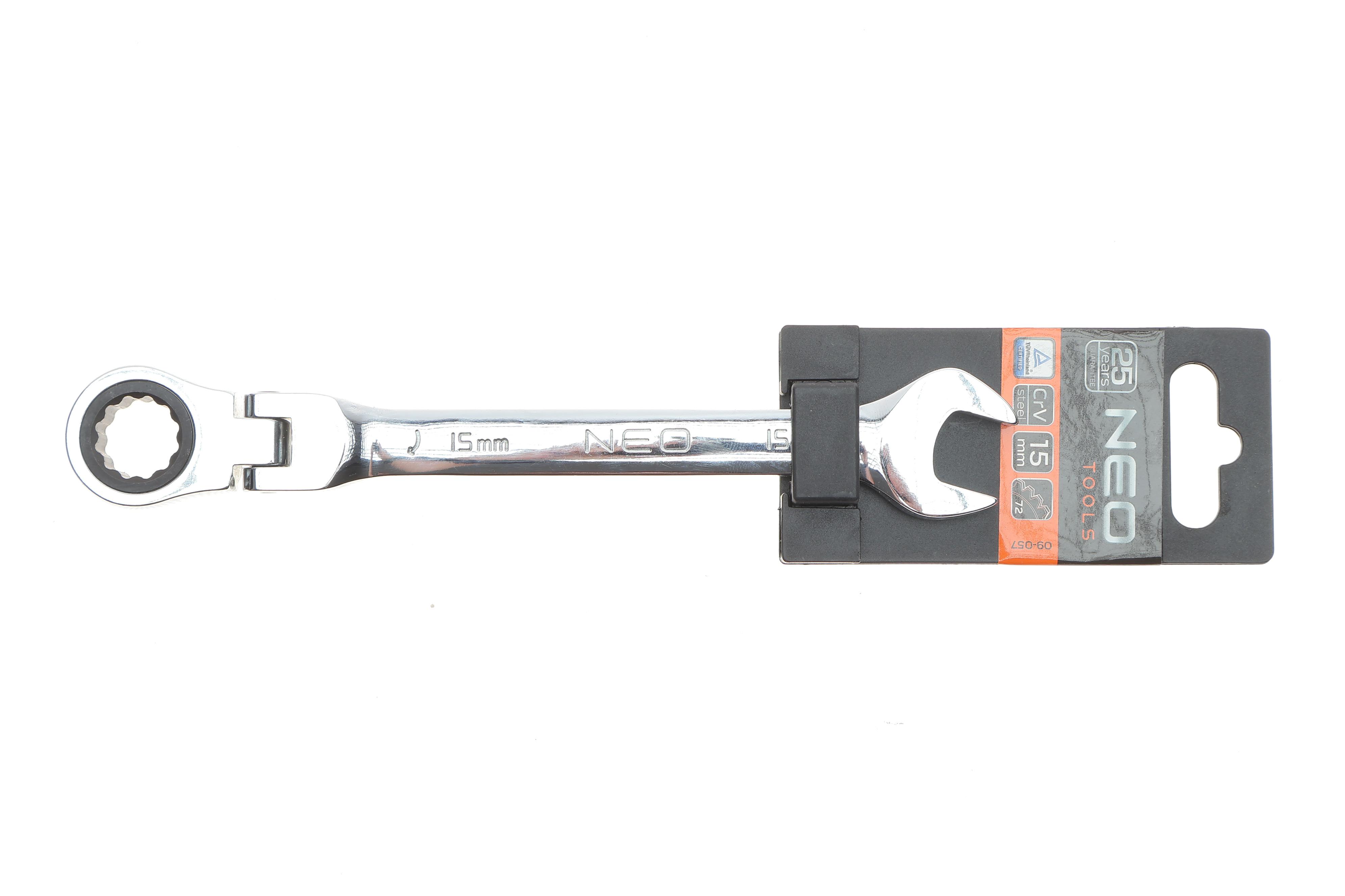 Ключ ріжково-накидний з тріскачкою 15 мм 72 зуб. L-195 мм