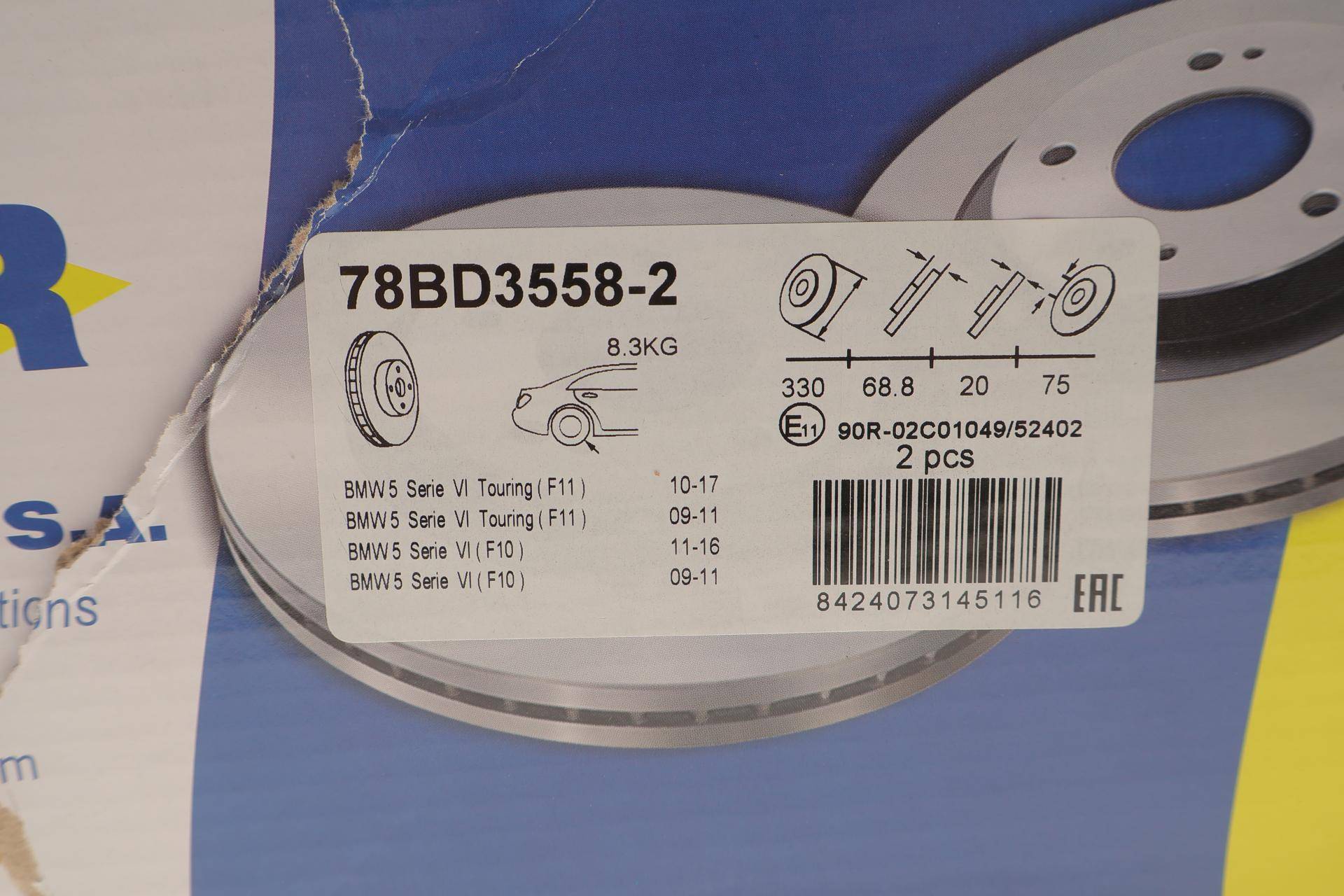 Диск гальмівний (задній) BMW 5 (F10/F11) 09- (330x20) (з покриттям) (вентильований)