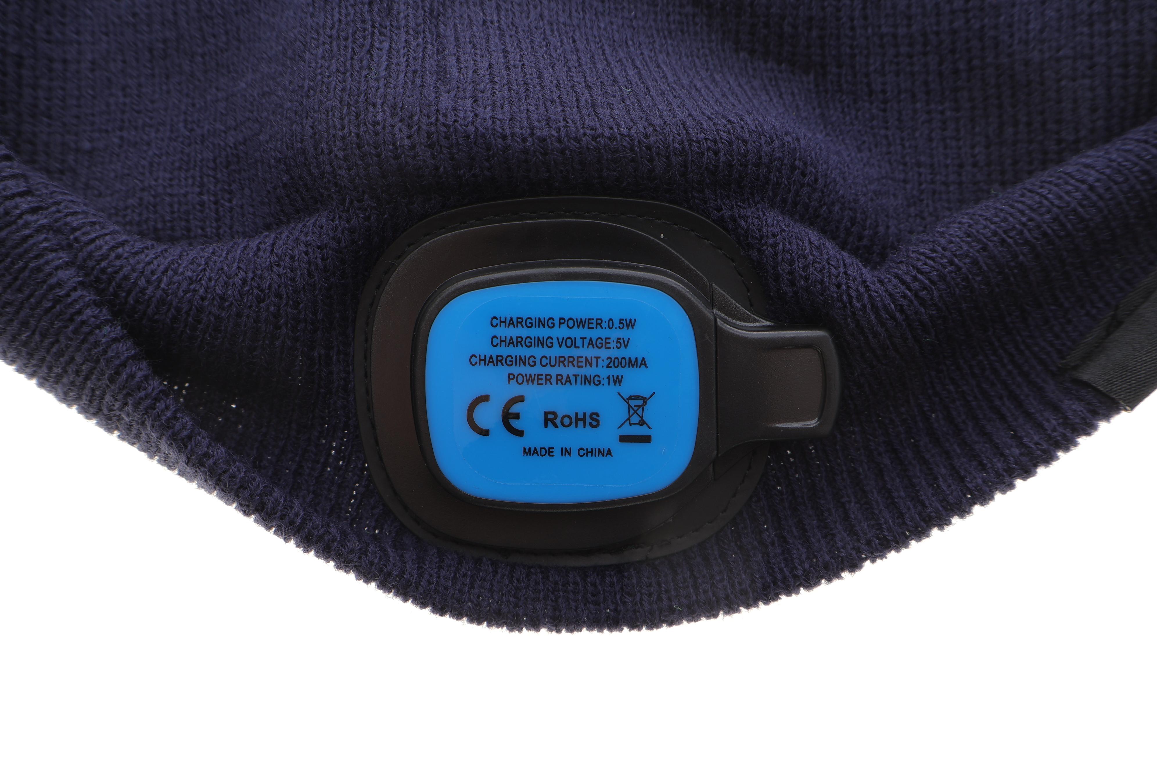 Шапка з LED-ліхтариком темно-синьо-сіро-зелений PREMIUM (USB-зарядка)