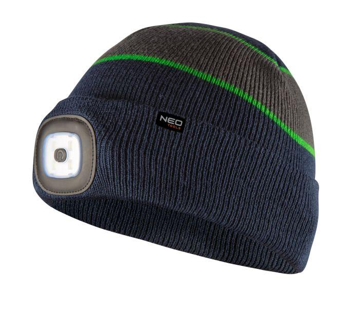 Шапка з LED-ліхтариком темно-синьо-сіро-зелений PREMIUM (USB-зарядка)