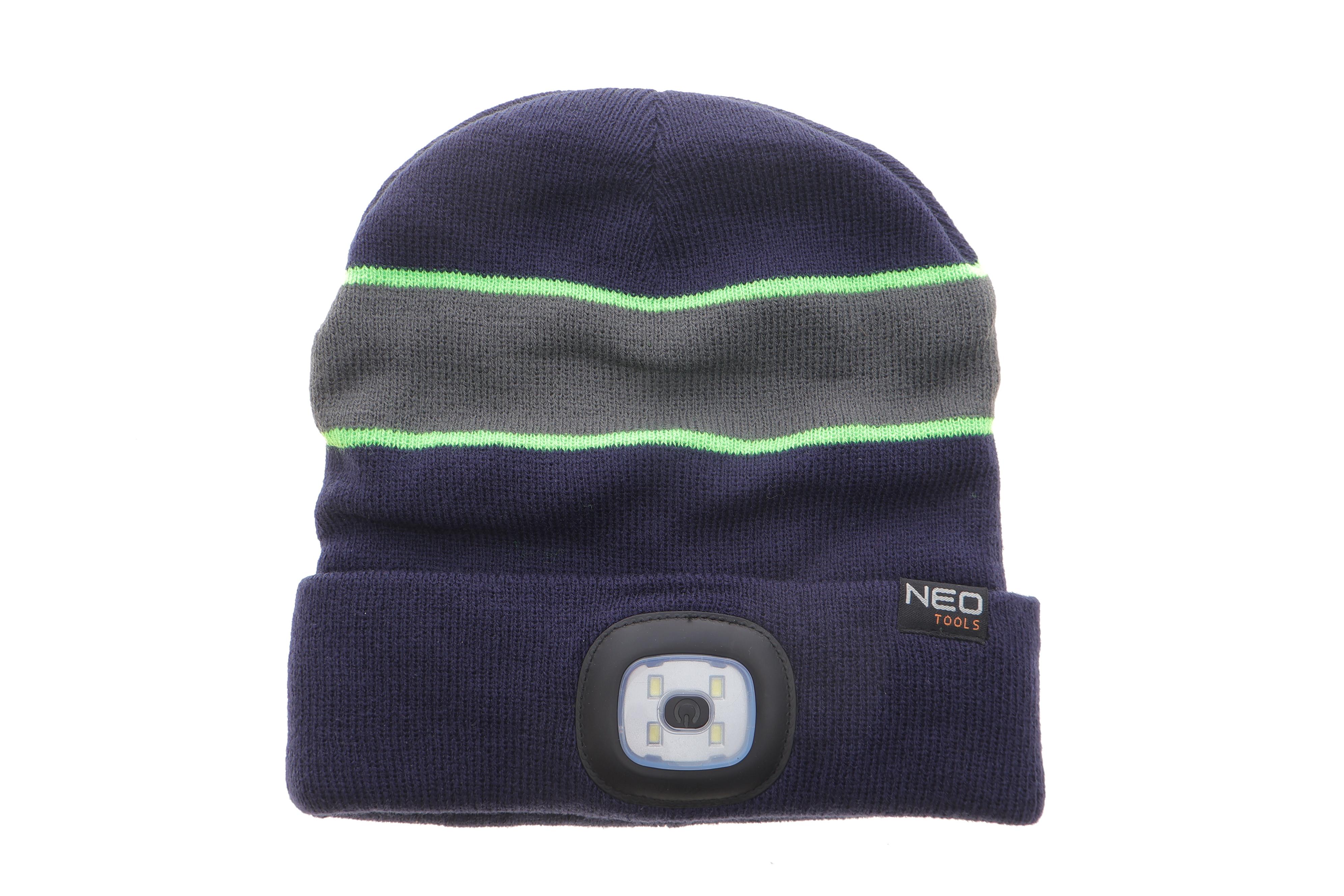 Шапка з LED-ліхтариком темно-синьо-сіро-зелений PREMIUM (USB-зарядка)