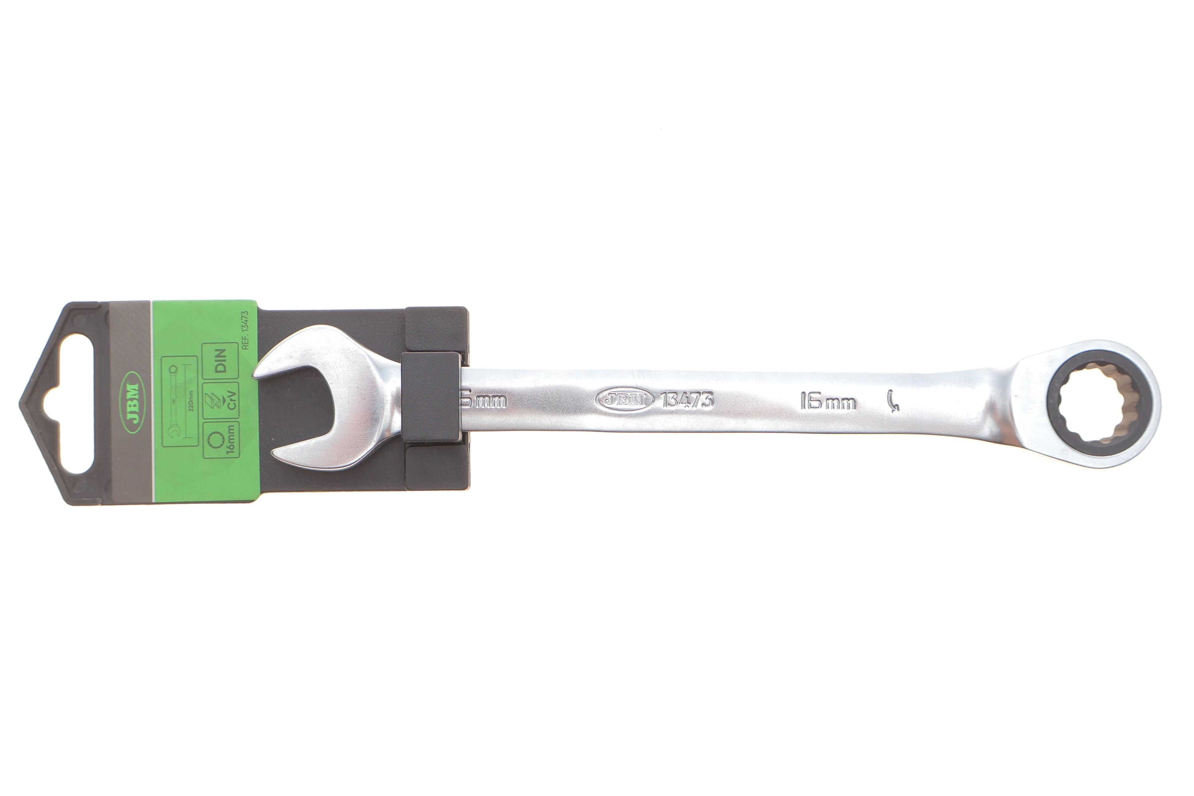 Ключ рожково-накидной с трещоткой 16 мм 90 зуб. L-210 мм