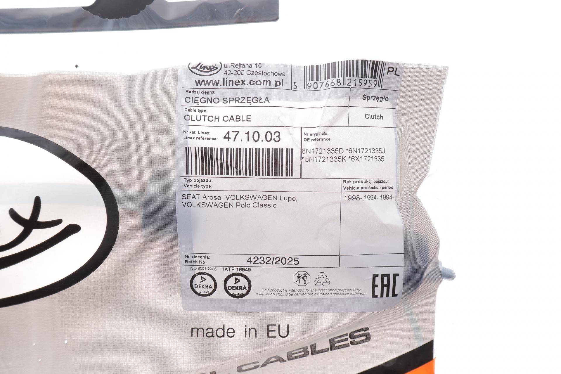 Трос зчеплення VW Polo/Lupo/Caddy/Passat/Seat (1073/833mm) (з ручною регулировкою)