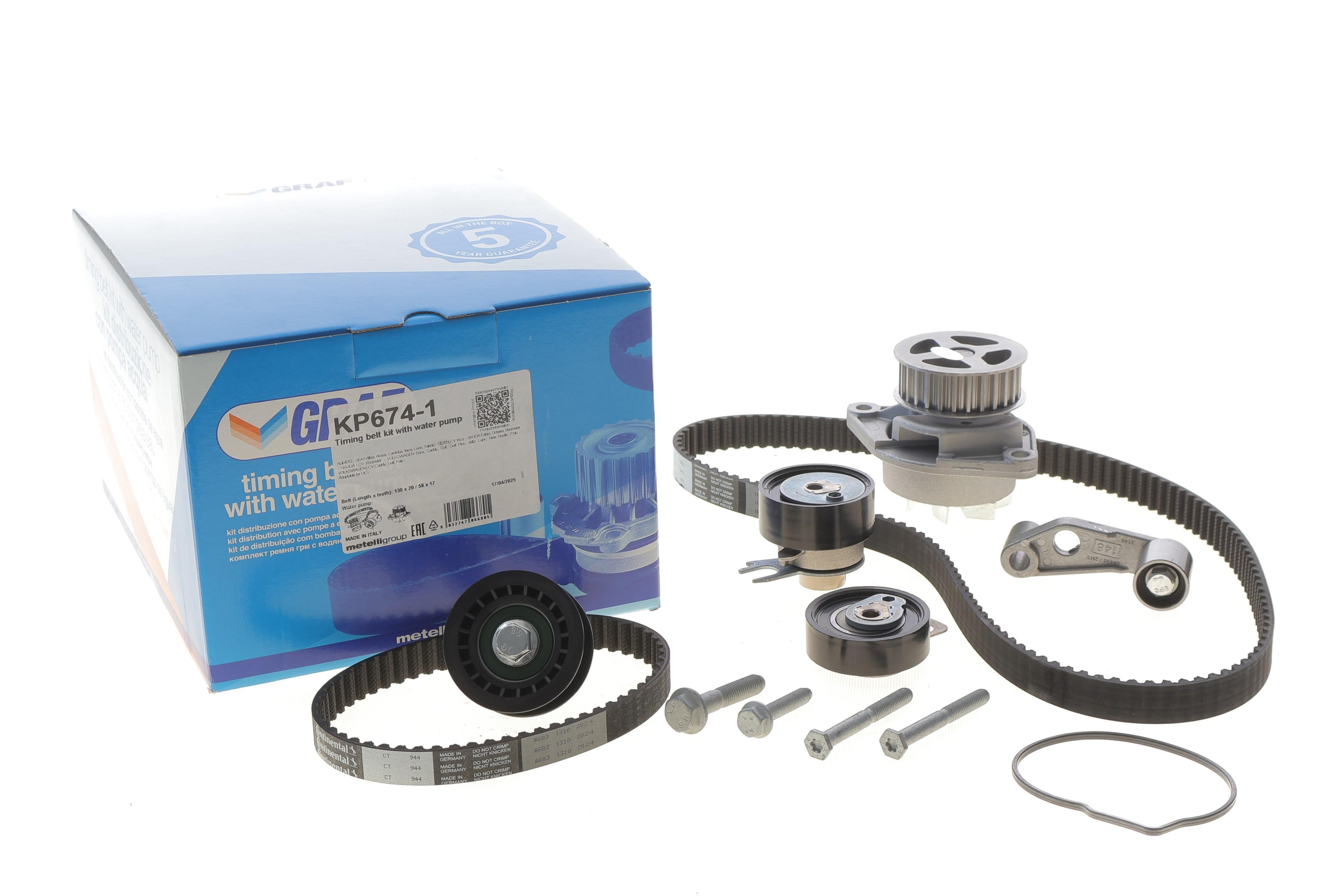 Комплект ГРМ + помпа Skoda Fabia/Octavia 00-13/VW Caddy/Golf/Polo 1.4 16V 99-08 (20x130z/17x58z) (PA674)