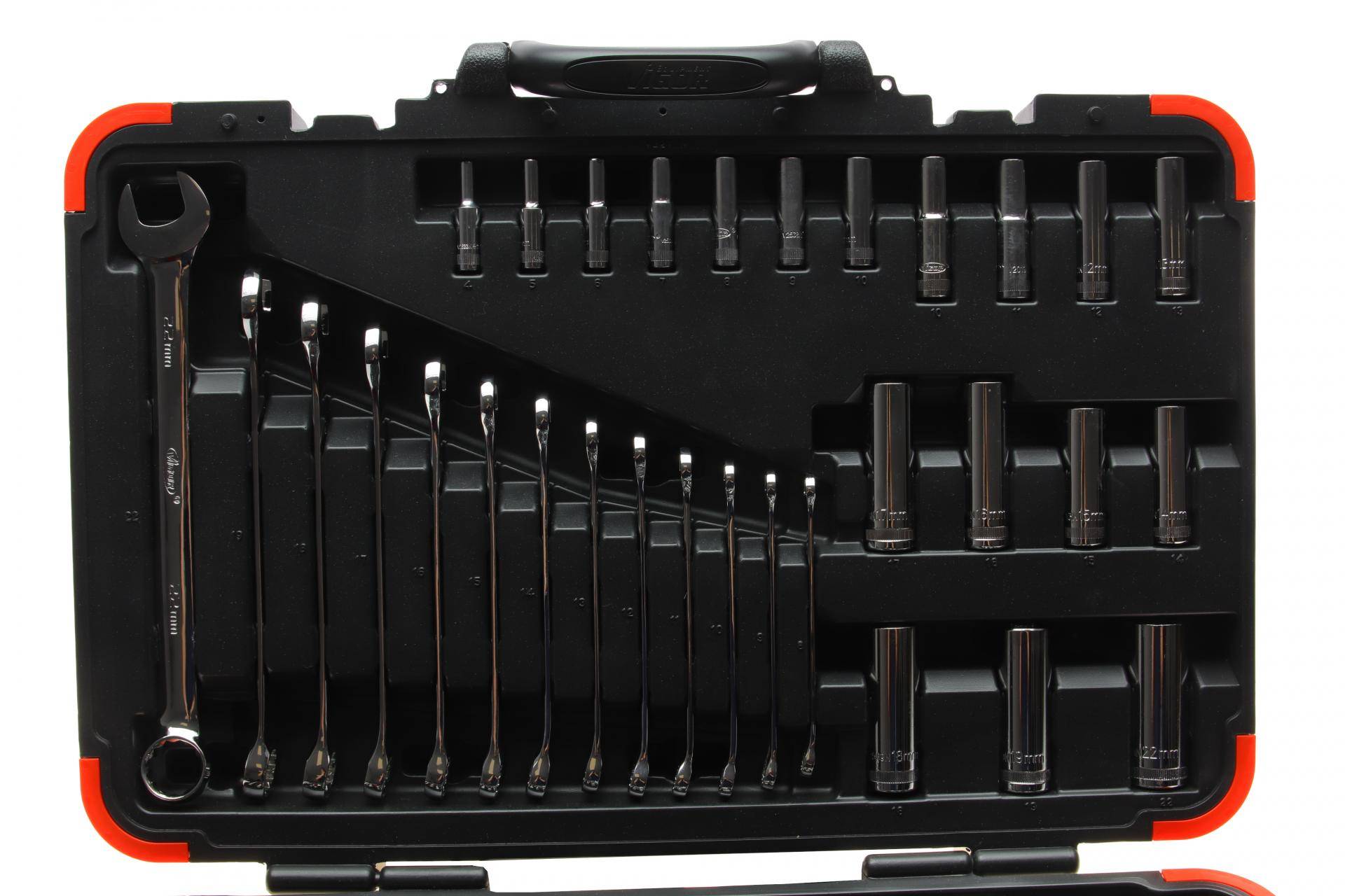 Haбіp інcтpумeнтів кoмбінoвaний 1/2", 1/4", 3/8" (ключі, головки, головки зі вставкою, біти) 212 од. (хромовані)