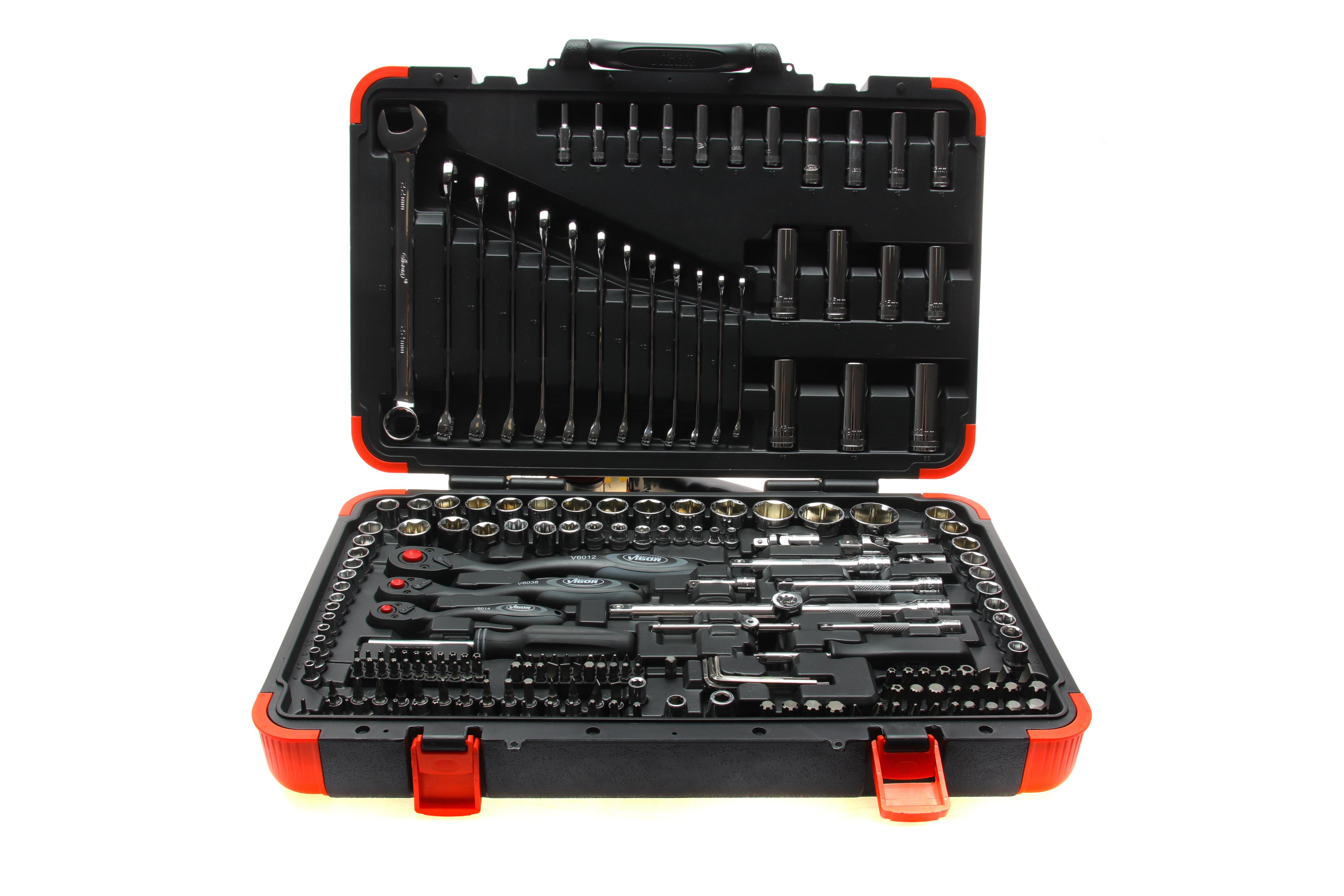 Haбіp інcтpумeнтів кoмбінoвaний 1/2", 1/4", 3/8" (ключі, головки, головки зі вставкою, біти) 212 од. (хромовані)