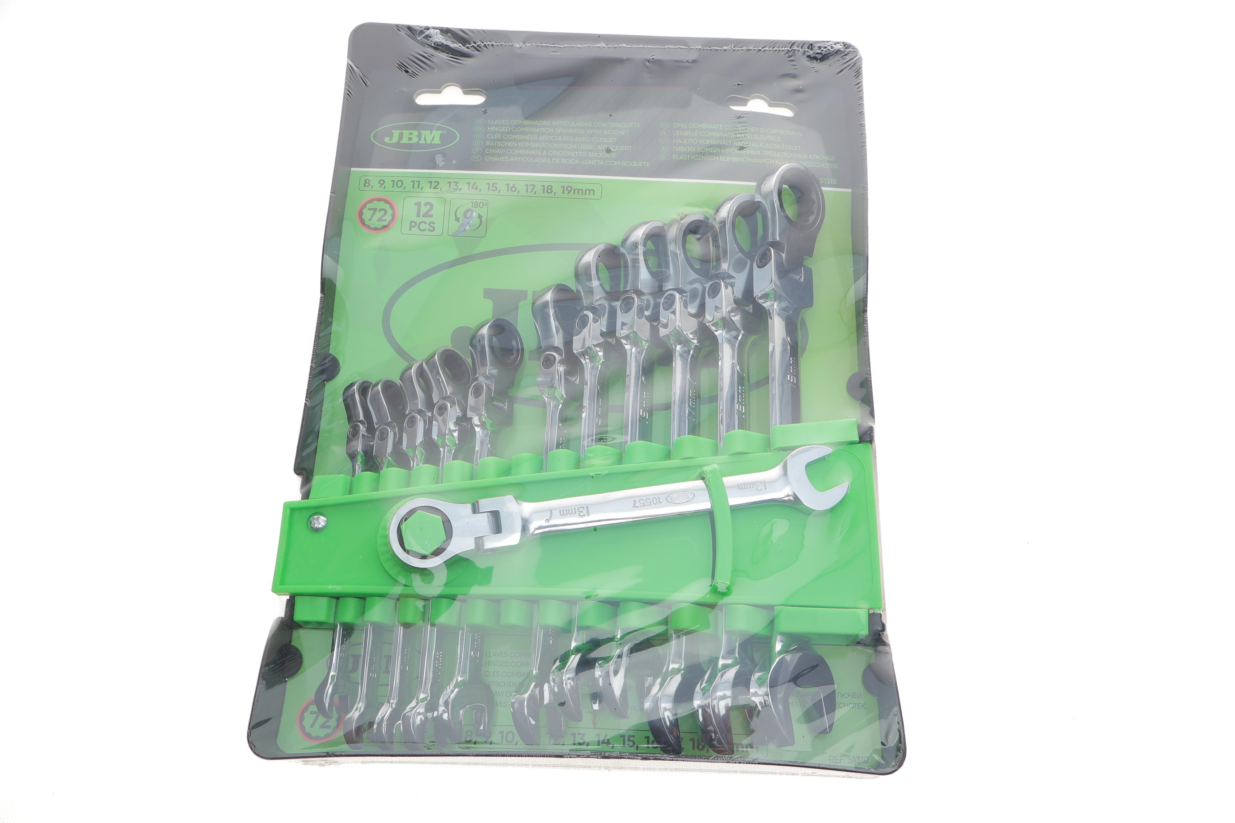 Набір ключів ріжково-накидних з тріскачкою 8-19 мм 12 од.