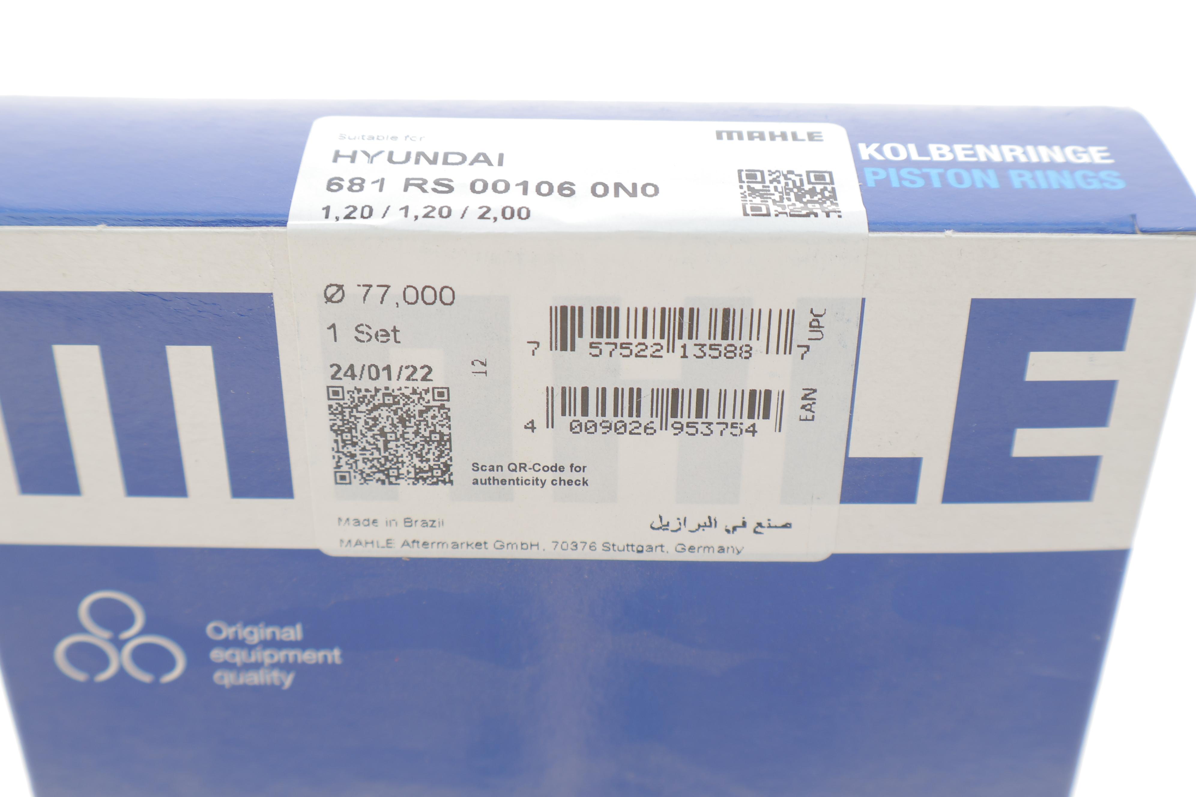 Кільця поршневі Hyundai Accent/i30/Solaris/Kia Carens/Cee'd 1.4/1.6 06- (77.0mm/STD) (1.2-1.2-2)