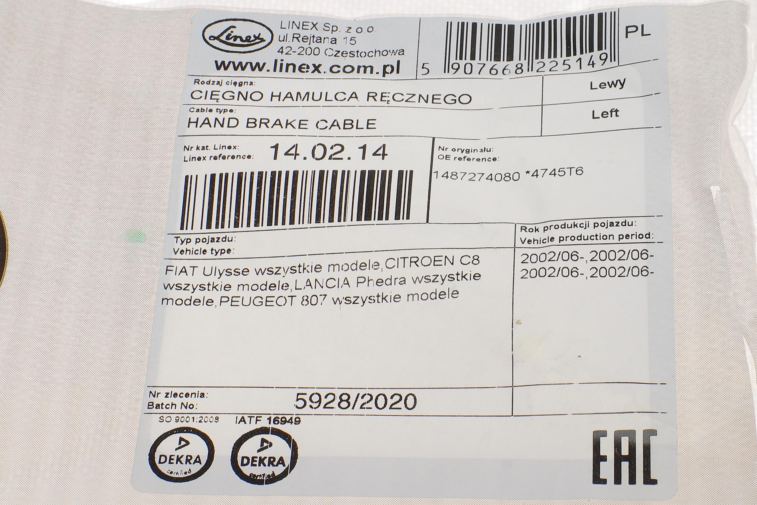 Трос ручника (задний) (L) Citroen C8/Peugeot 807 02- (1068/840mm)