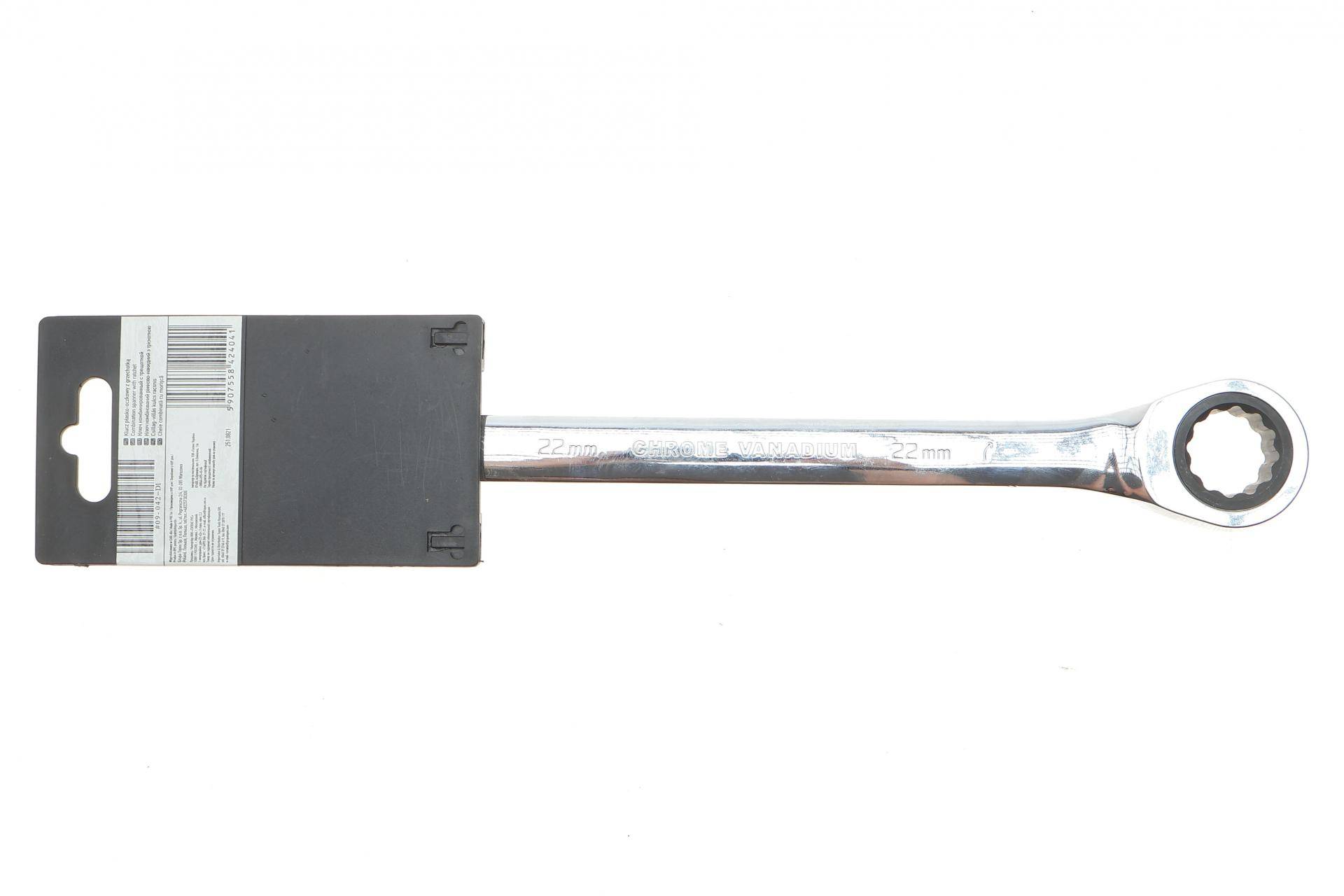 Ключ ріжково-накидний з тріскачкою 22 мм 72 зуб. L-250 мм