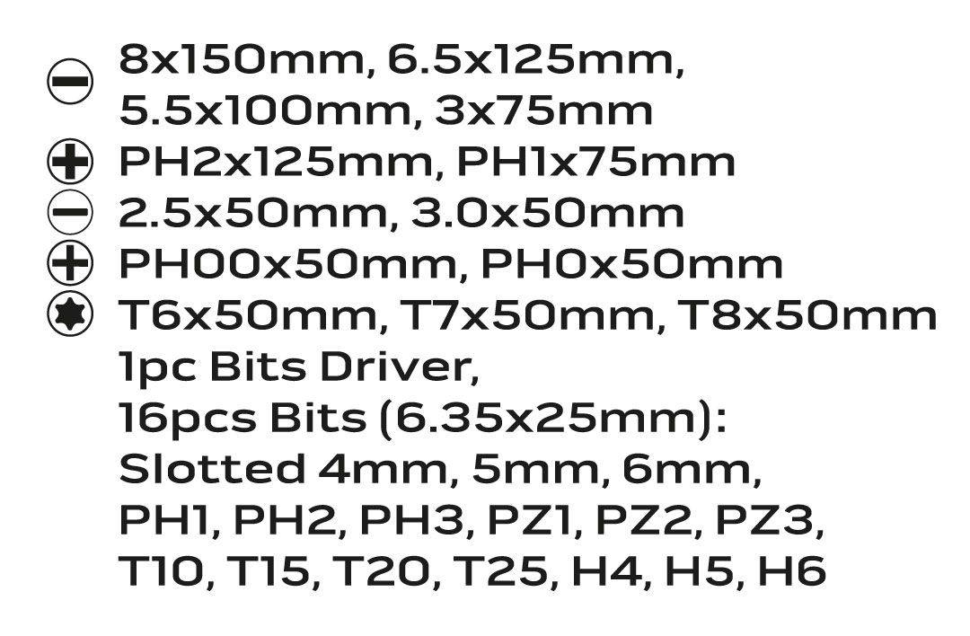Набір викруток і біт SL, PH, Torx, Hex 30 од.