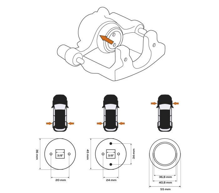 Набір інструментів для розведення гальмівних циліндрів 2in1