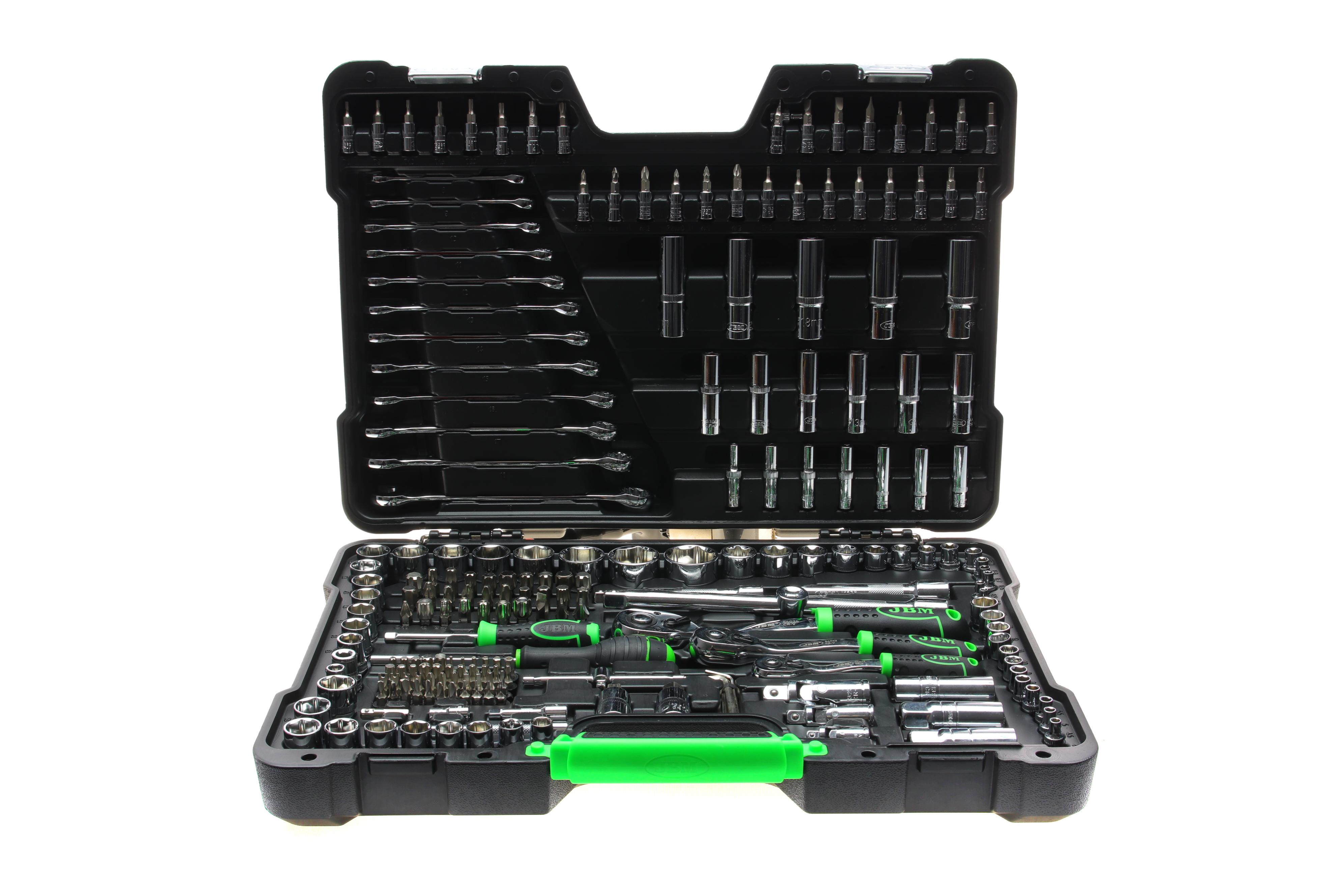 Haбіp інcтpумeнтів кoмбінoвaний 1/2", 1/4", 3/8" (ключ, головки, головки зі вставкою, біти) 216 од. (хромовані)