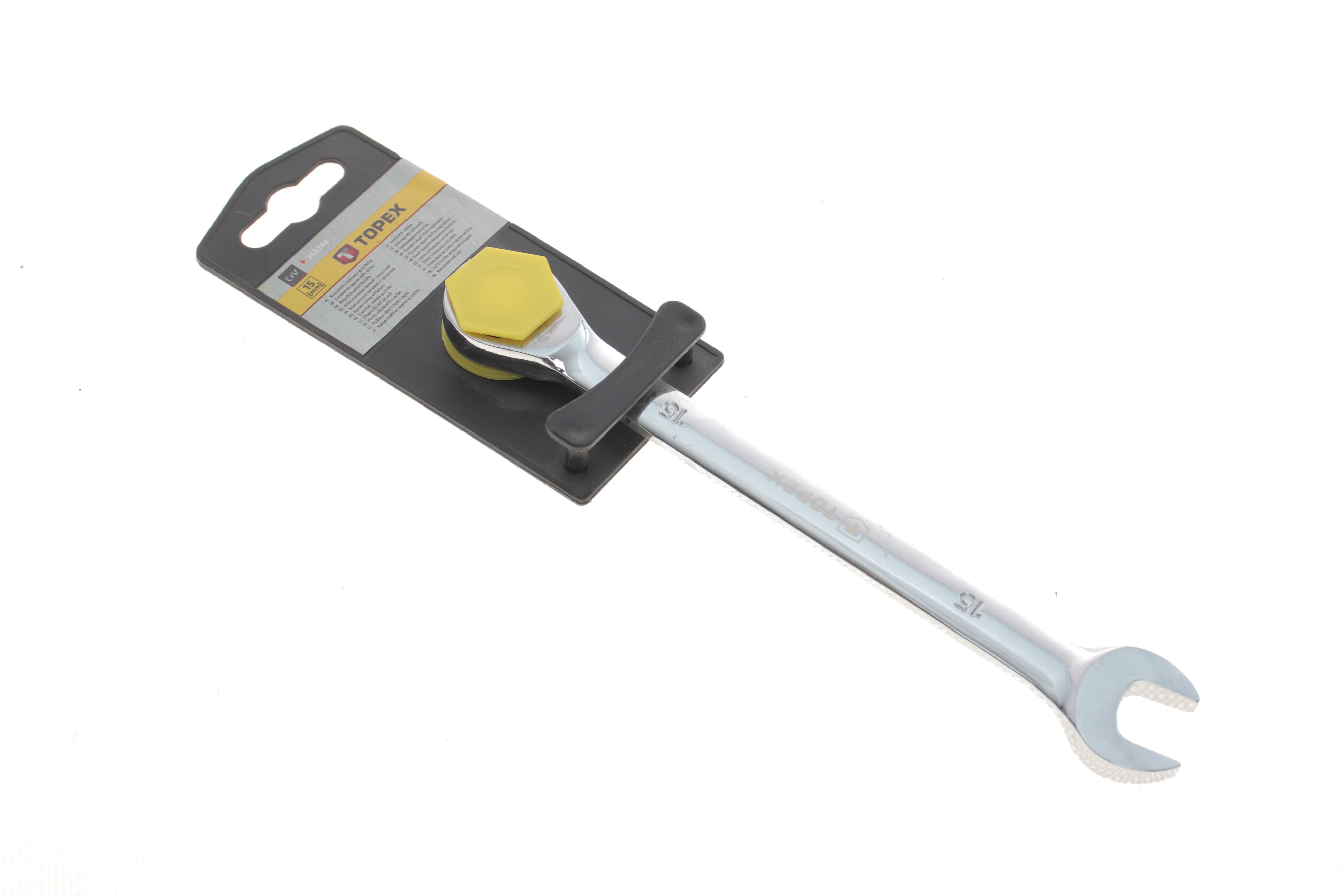 Ключ ріжково-накидний з тріскачкою 15 мм 48 зуб. L-200 мм