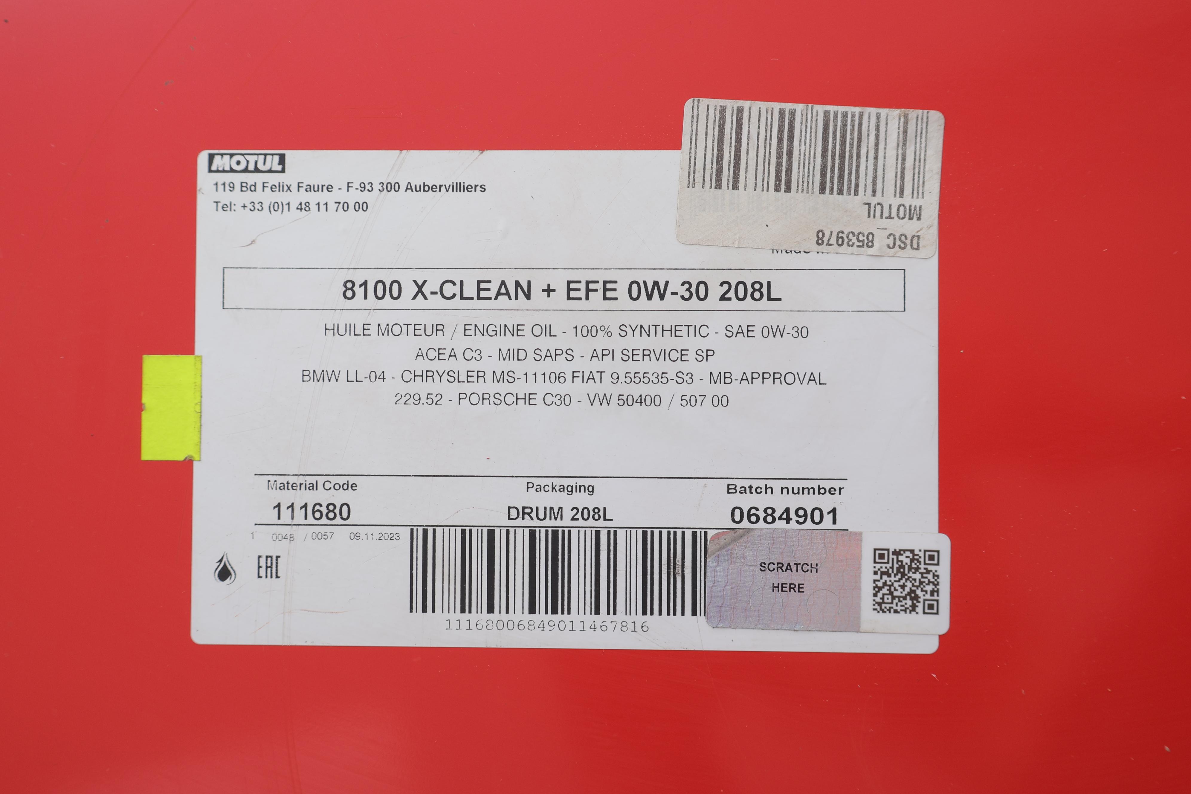 Масло 0W30 8100 X-clean+EFE (208L) (LL-04/VW 504 00/507 00/MB 229.52/Porsche C30) (111680)