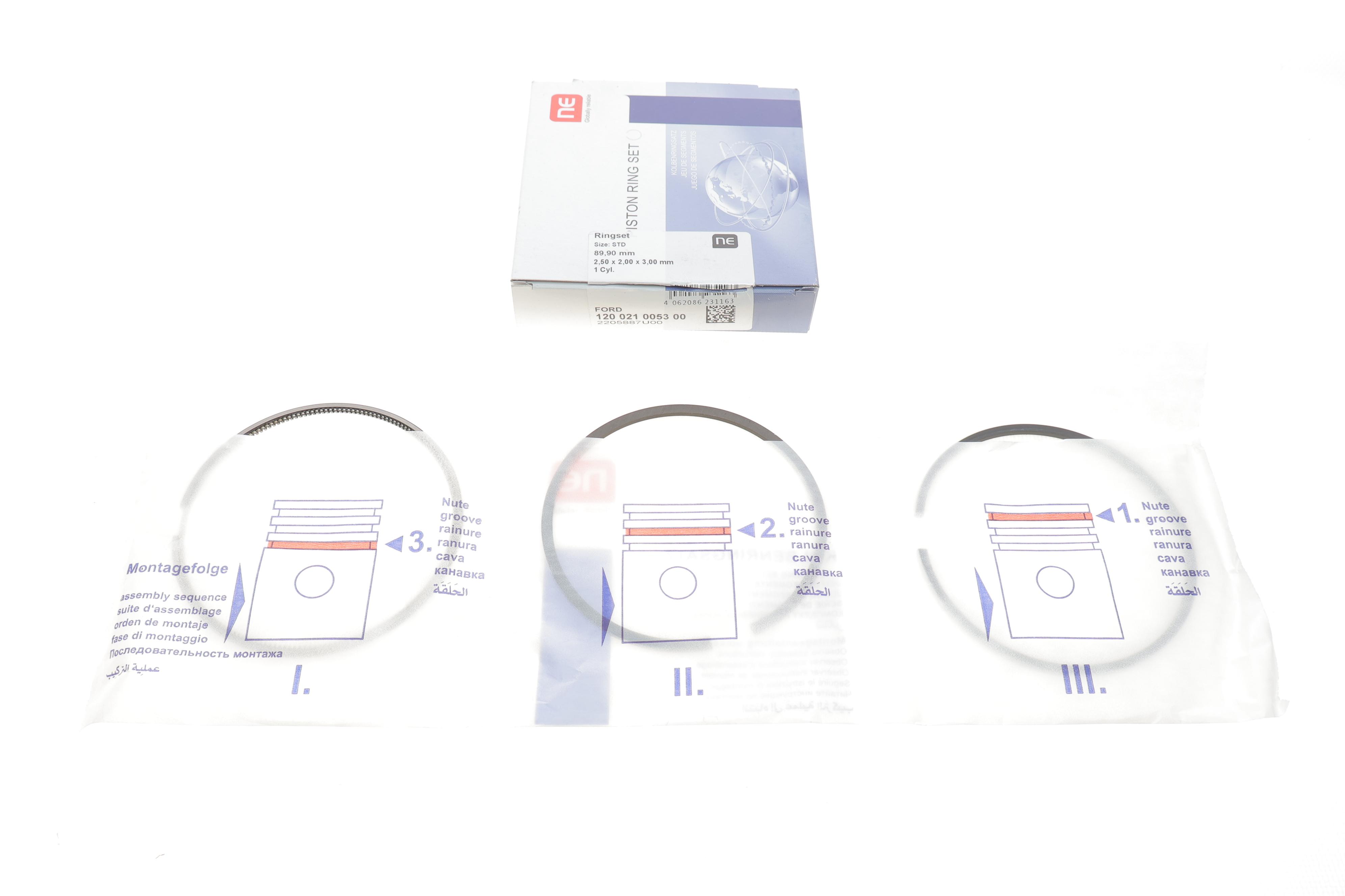 Кільця поршневі Ford Transit 2.4TDI 55-88 кВт 99- (89.90mm/STD) (2.5-2-3) = 8921570000