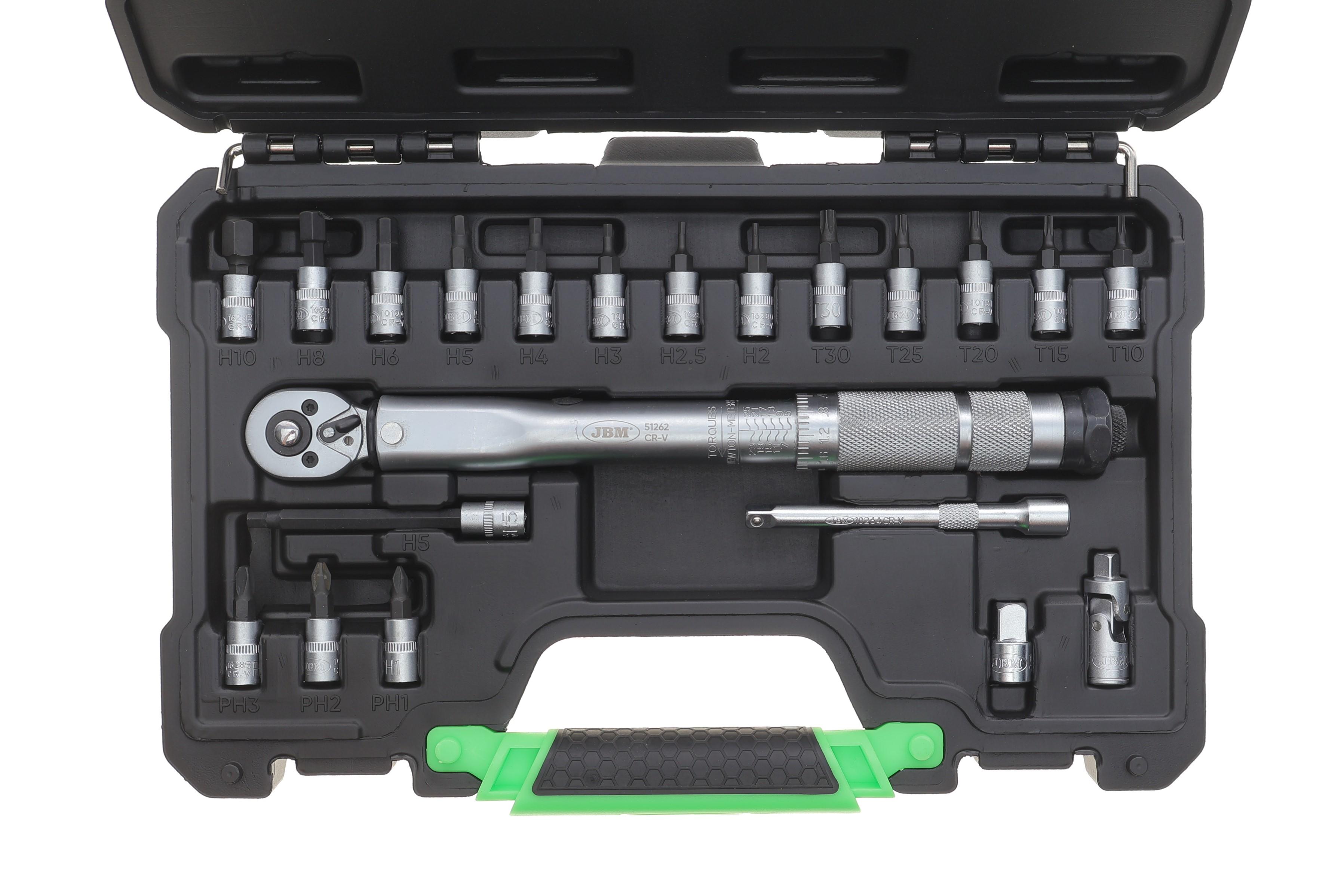 Ключ динамометрический 1/4" 2-25 Нм 270 мм + головки со вставкой 20 ед.