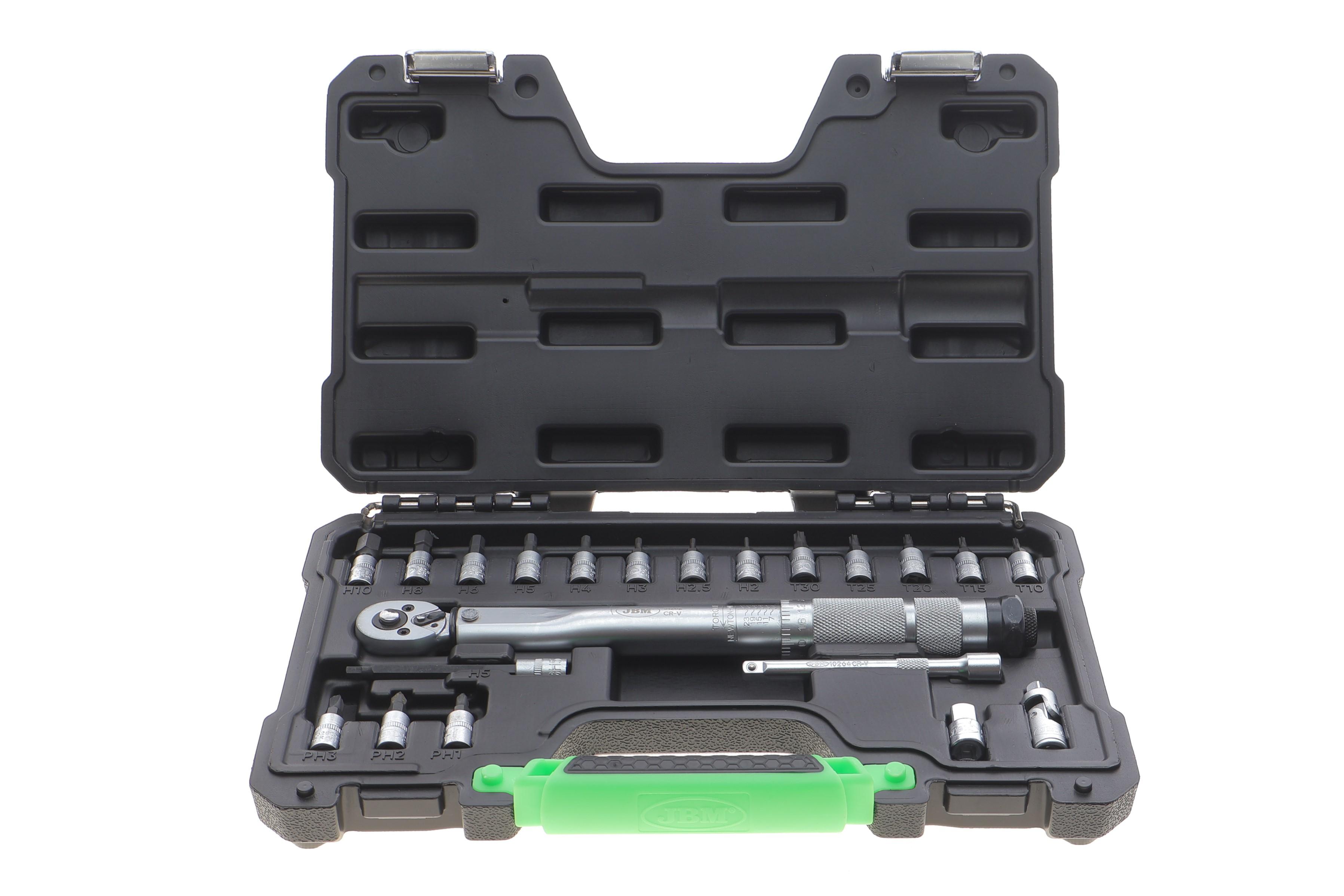 Ключ динамометрический 1/4" 2-25 Нм 270 мм + головки со вставкой 20 ед.