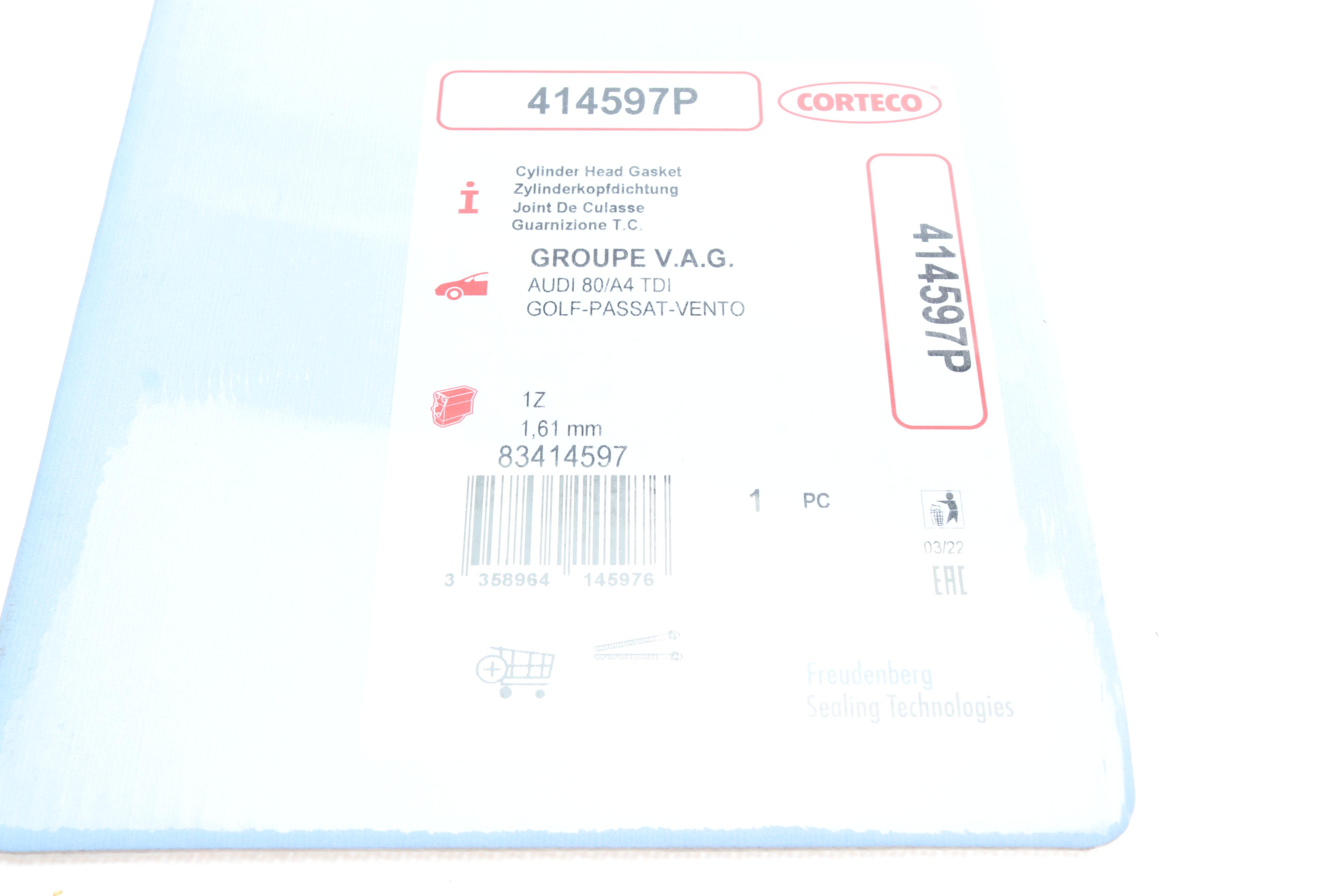 Прокладка ГБЦ VW Caddy 1.9TDI/SDI 95-04 (3 метки) (1.61mm)