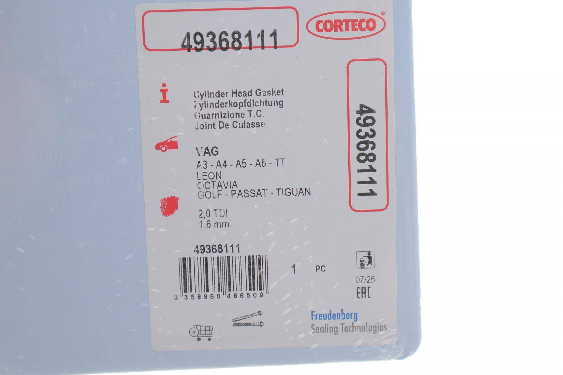 Прокладка ГБЦ VW Caddy 2.0 TDI 15-, Ø82,00mm, 1.6mm, (2 метки)