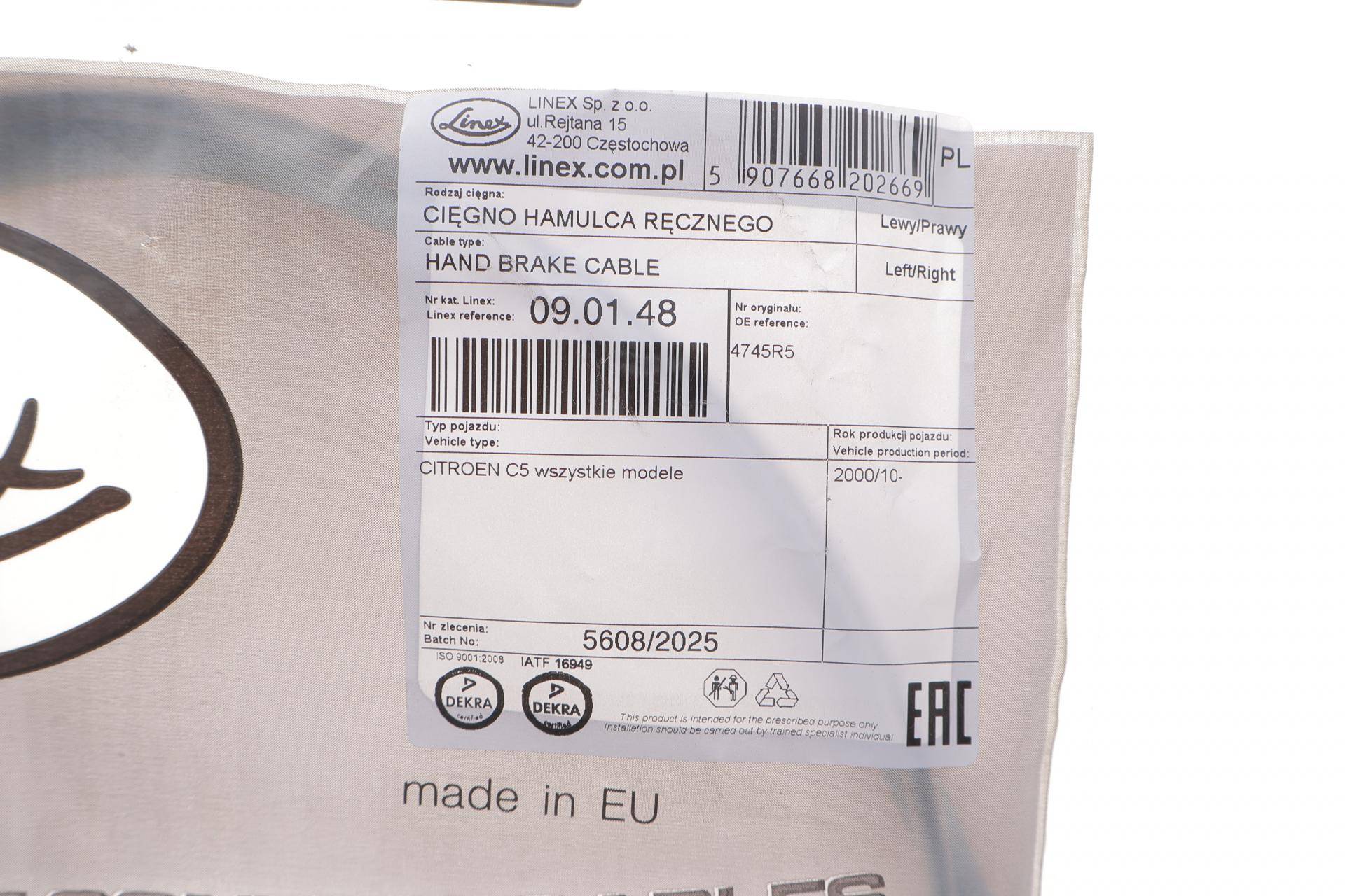 Трос ручника (передній) Citroen C5 II 01- (1840/475mm)