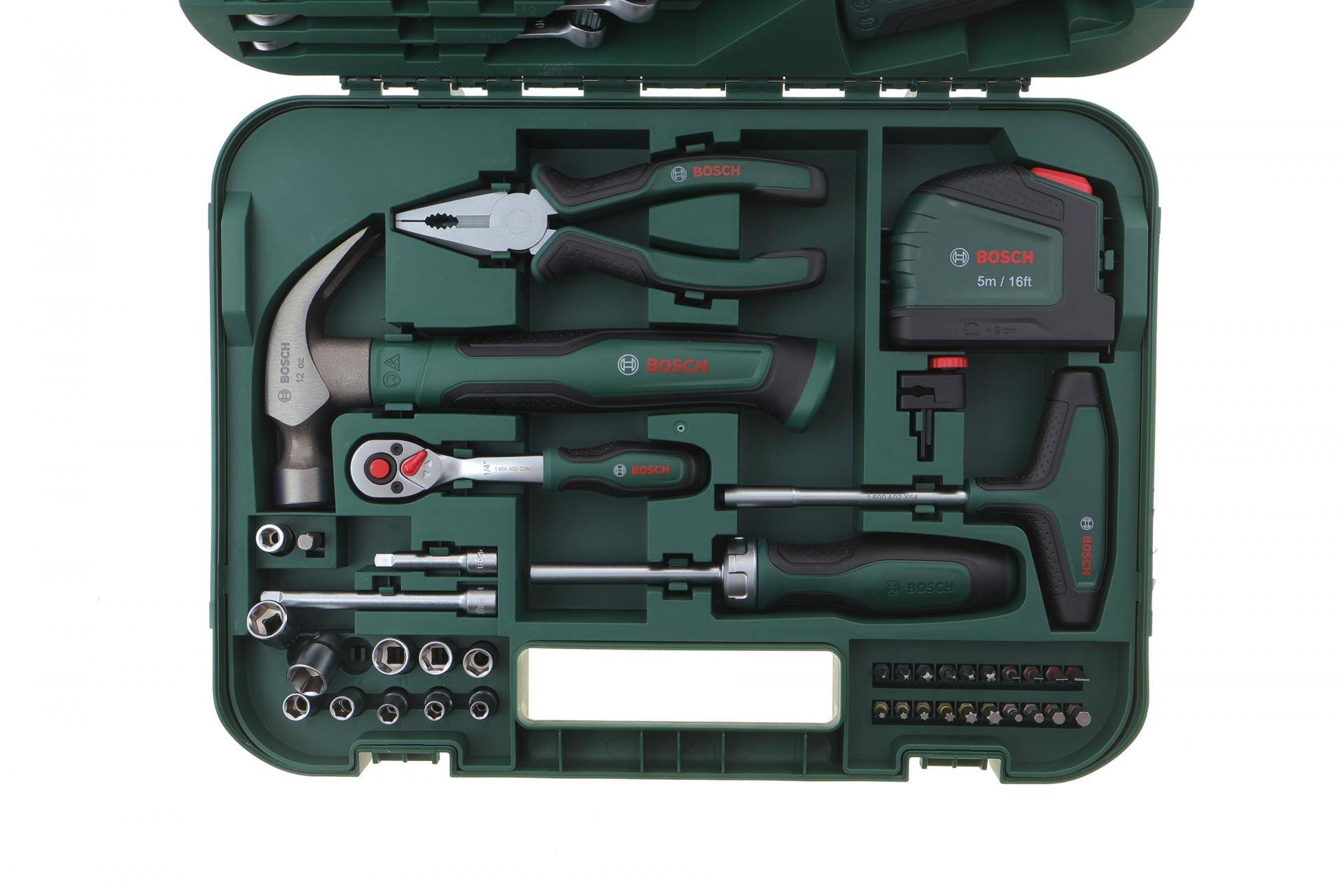 Набір інструменту комбінований (молоток, біти, викрутка, плоскогубці, рівень, ножівка) 64 од.