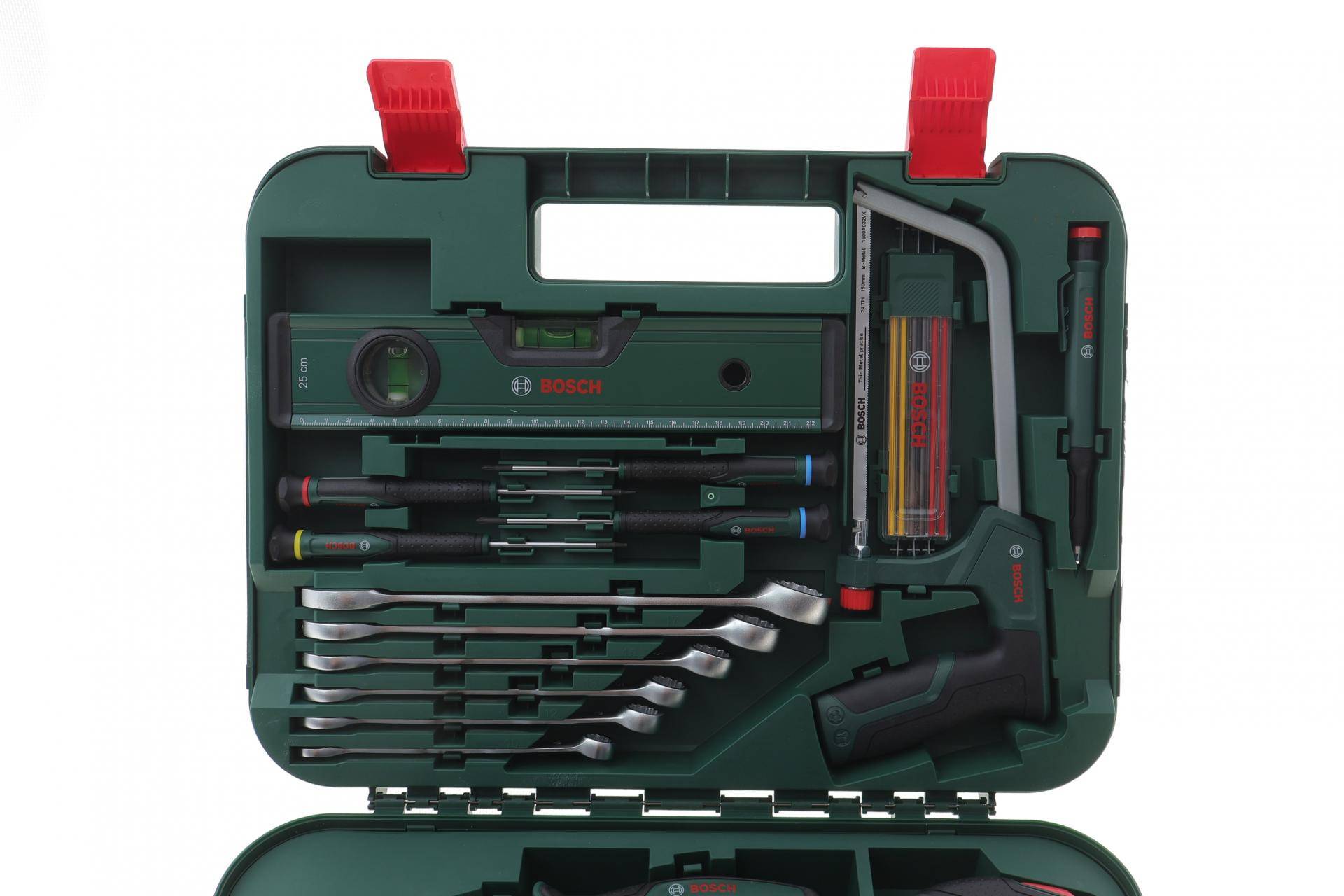 Набір інструменту комбінований (молоток, біти, викрутка, плоскогубці, рівень, ножівка) 64 од.