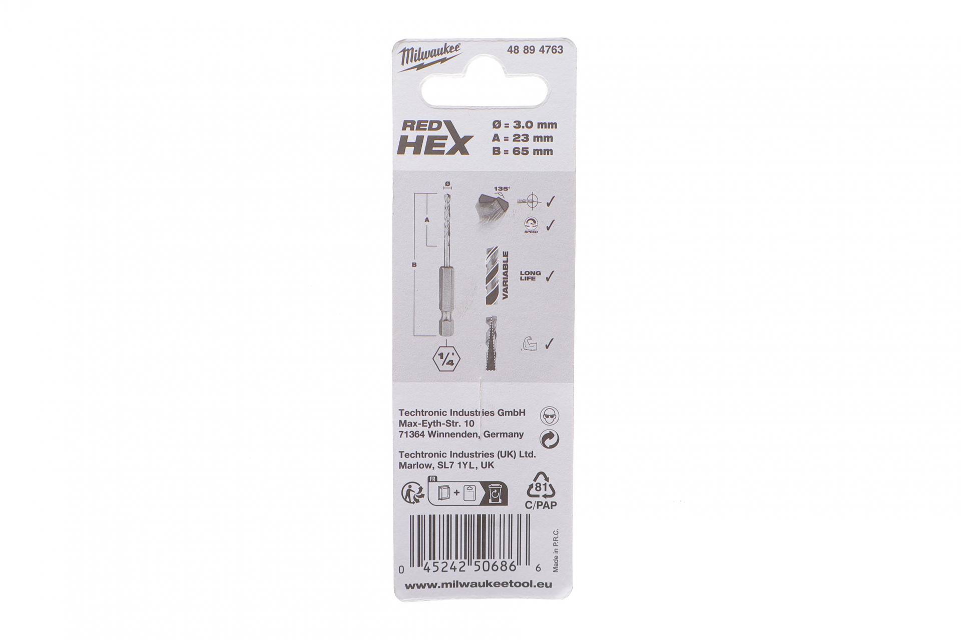 Свердло HSS-Co Ø3 мм х 65мм Shockwave HSS-G TiN Red Hex