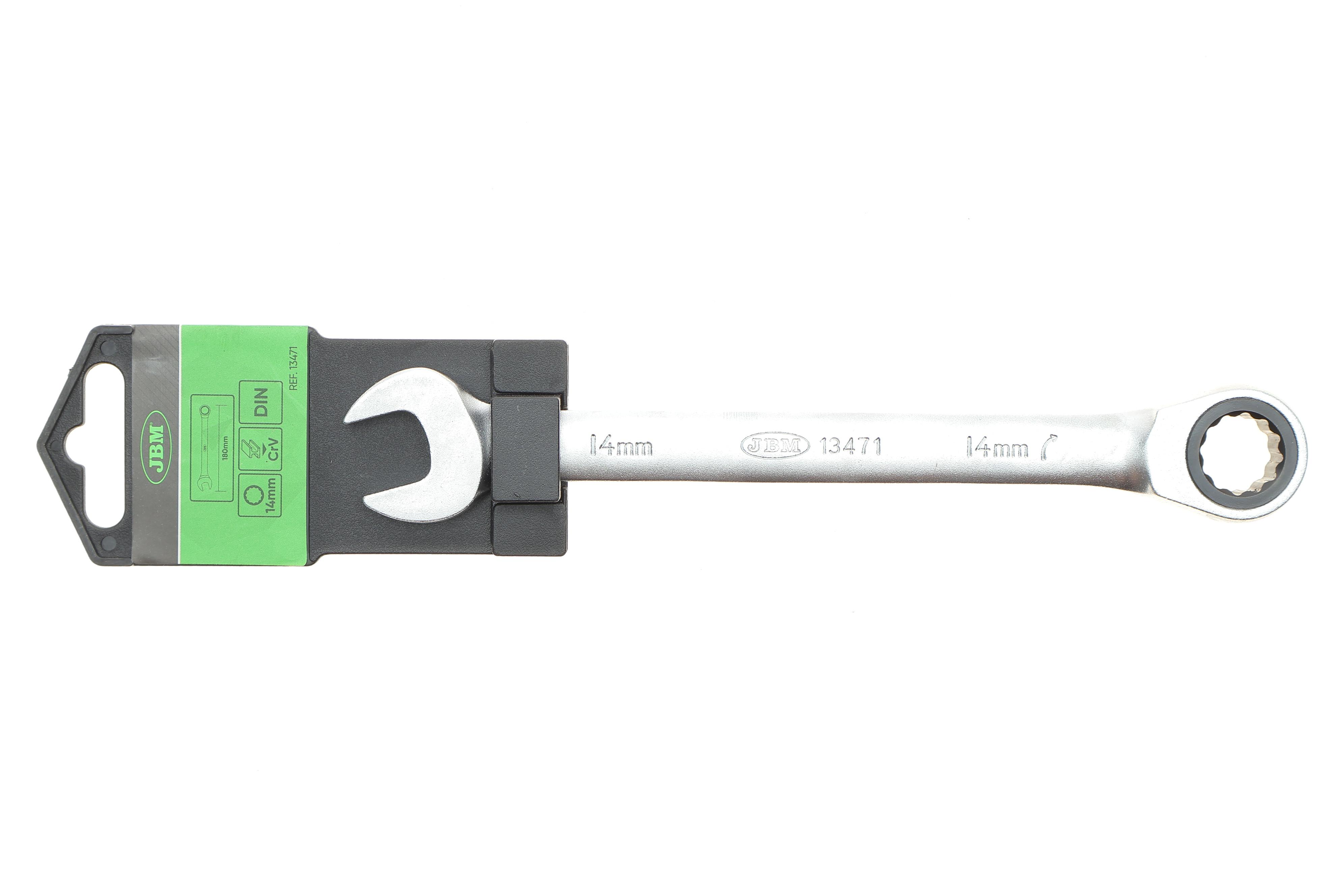 Ключ ріжково-накидний з тріскачкою 14 мм 90 зуб. L-190 мм