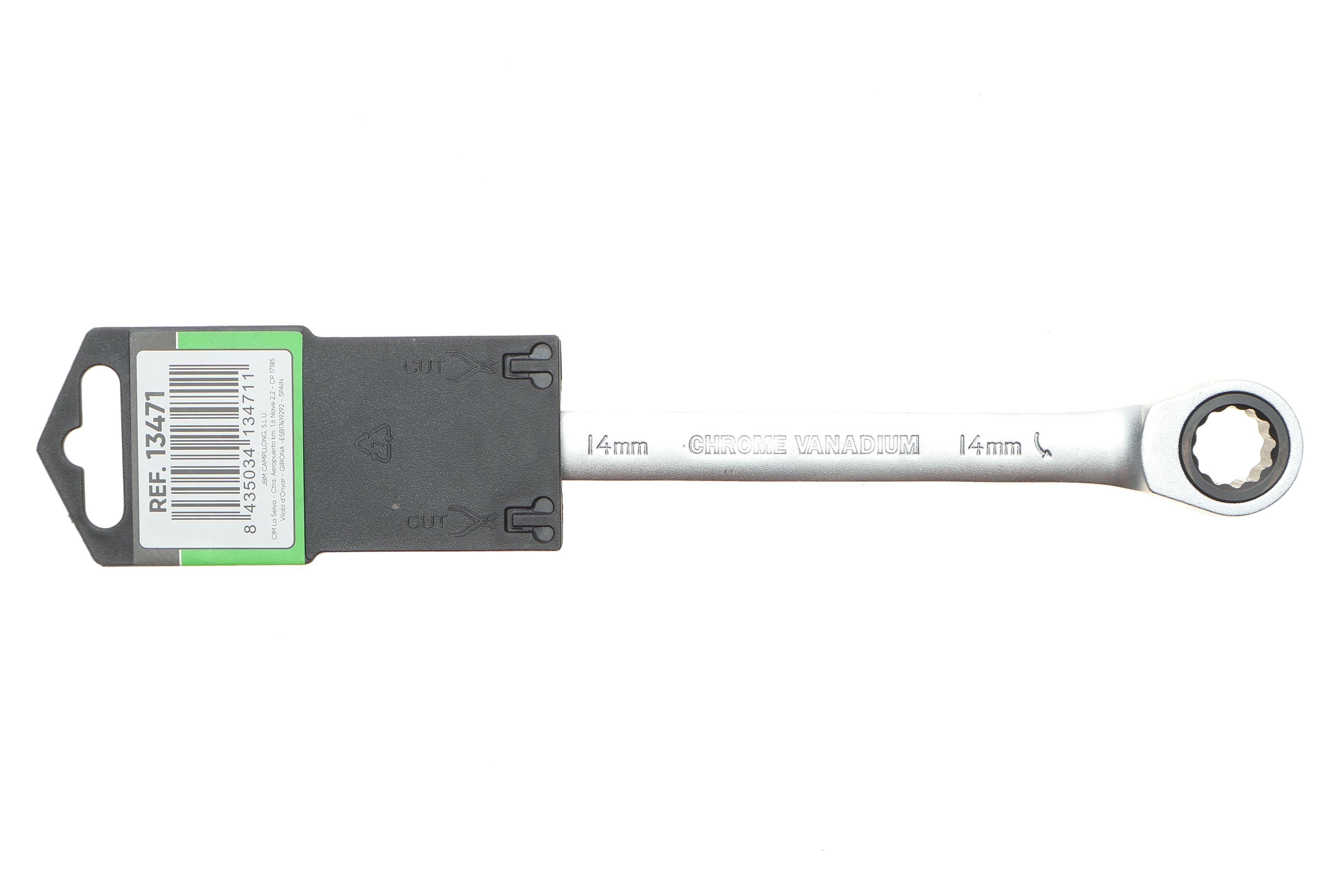 Ключ ріжково-накидний з тріскачкою 14 мм 90 зуб. L-190 мм