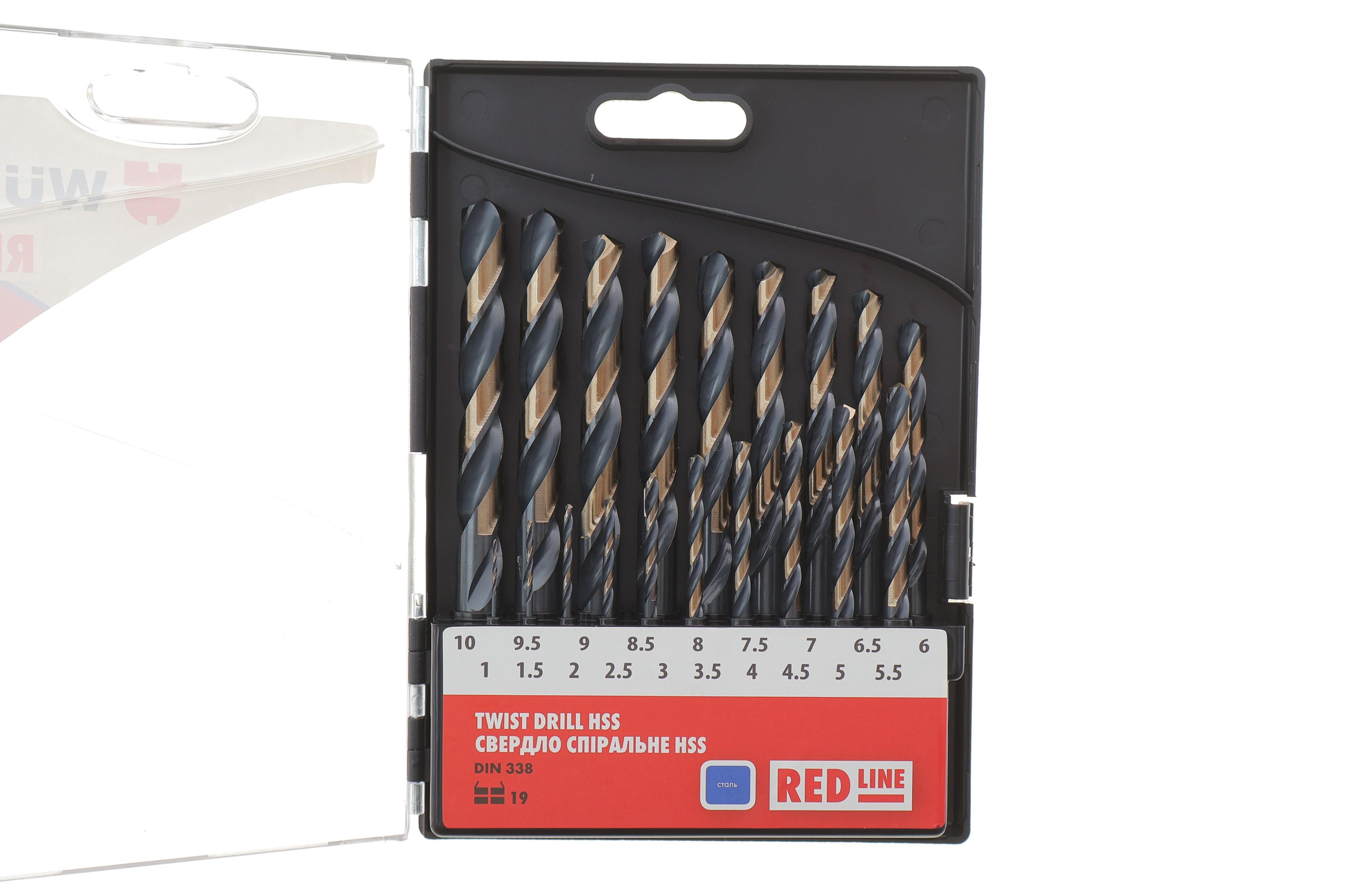 Набір свердл HSS RED LINE DIN338 1-10mm 19 шт