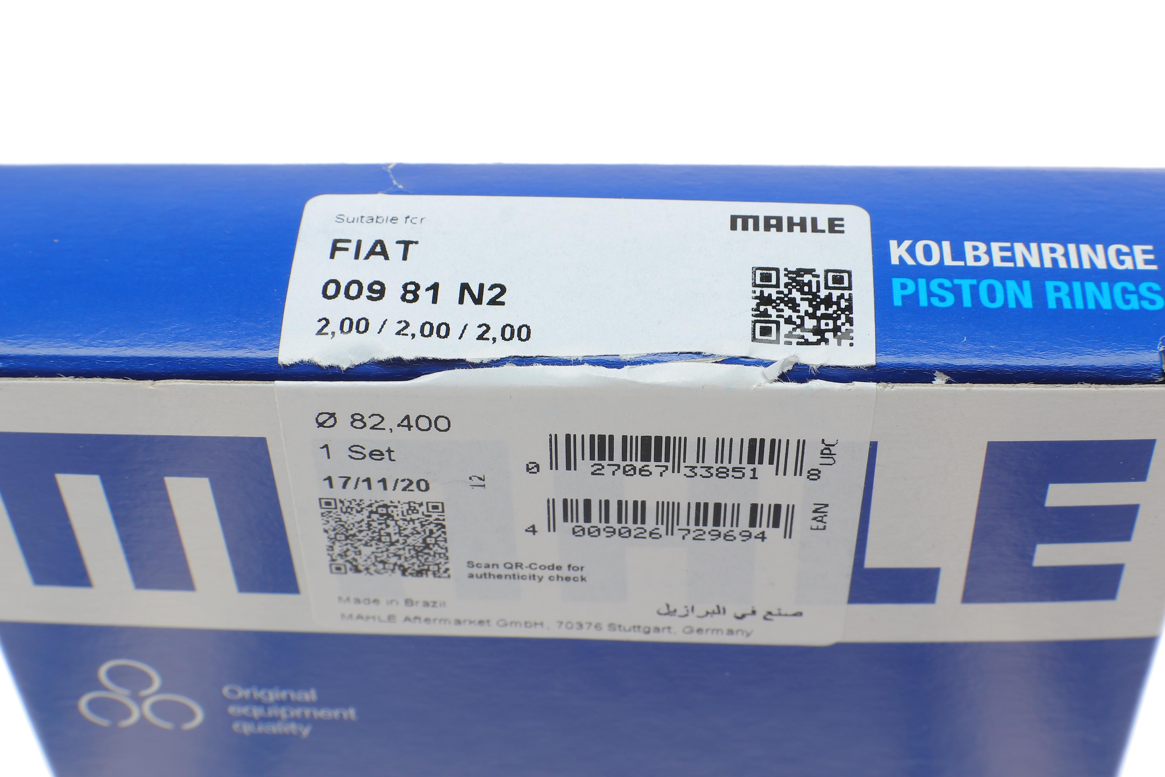 Кільця поршневі Fiat Doblo 1.9 JTD 01- (82.40mm/+0.75) (2-2-2)