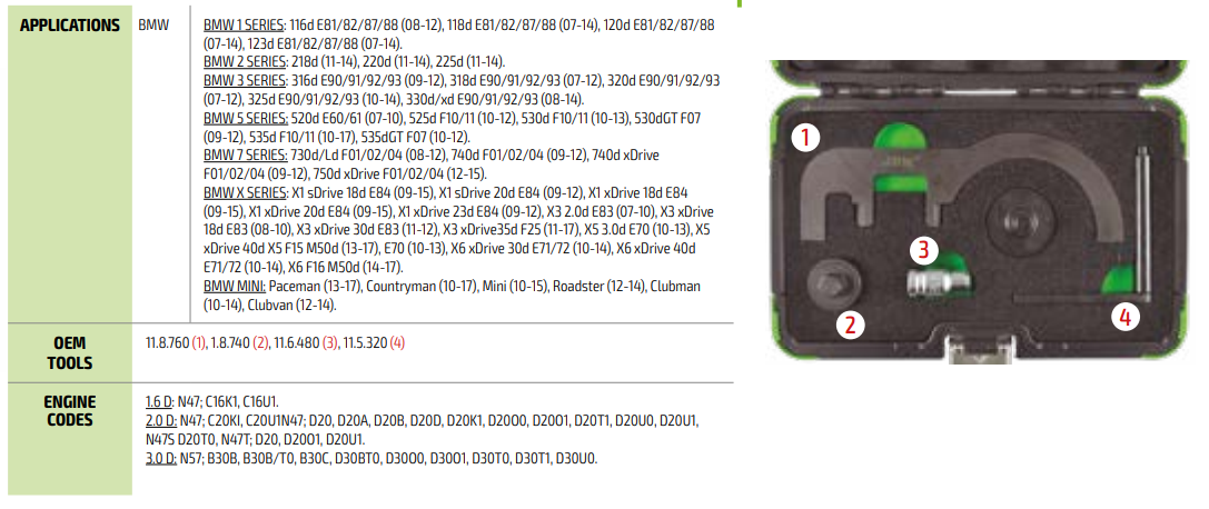 Інструменти регулювання зубчатого ременя BMW (N47/ N57)