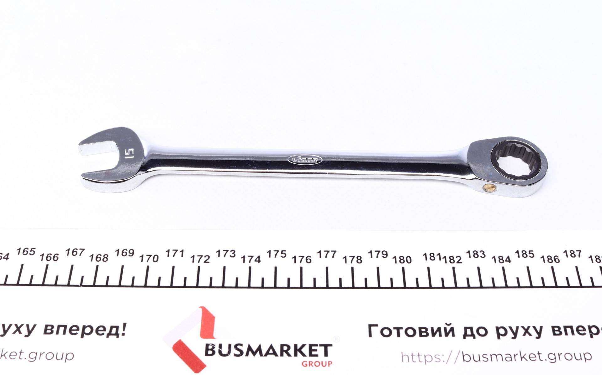 Ключ ріжково-накидний з тріскачкою 15 мм 72 зуб. L-200 мм