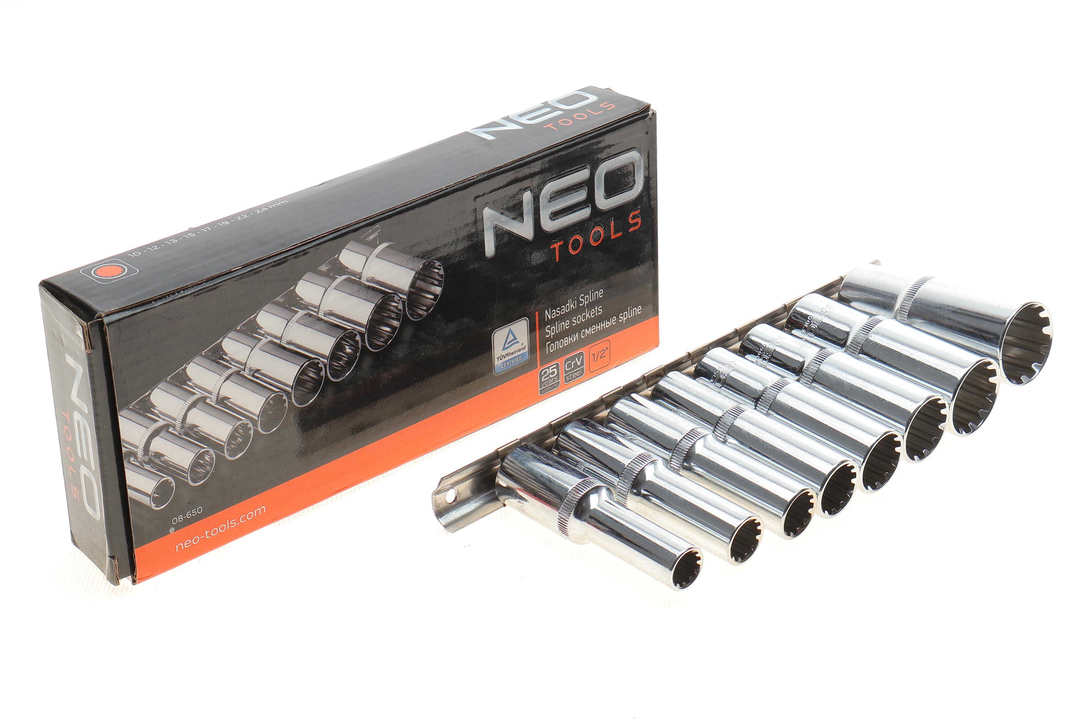 Набір головок SPLINE 1/2" 10-24 мм 8 од. Long 77 мм на планці (мультипрофіль, хромовані)