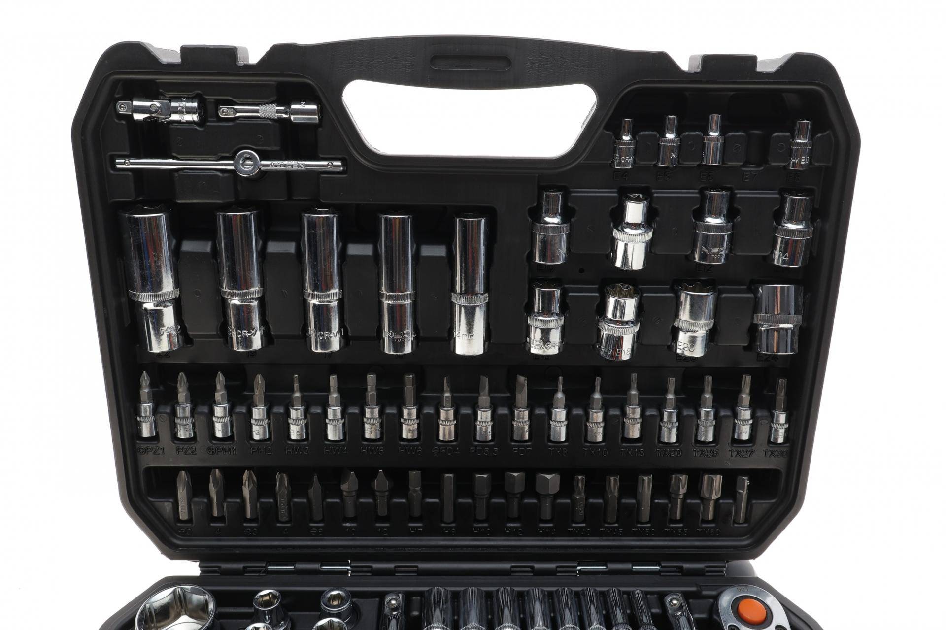 Haбіp інcтpумeнтів кoмбінoвaний 1/2", 1/4" (головки, головки зі вставкою, біти, викрутки) 110 од. (хромовані)