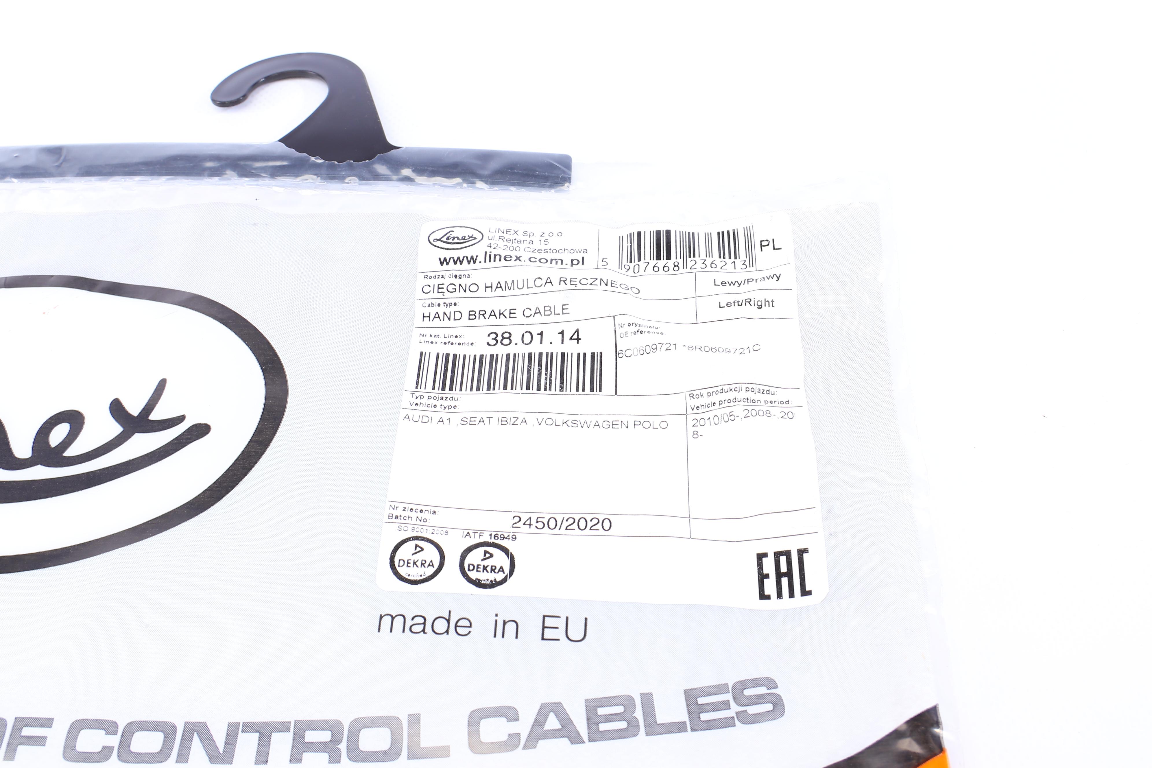 Трос ручника (задний) Audi A1/VW Polo/Seat Ibiza 08- (1642/1044mm)