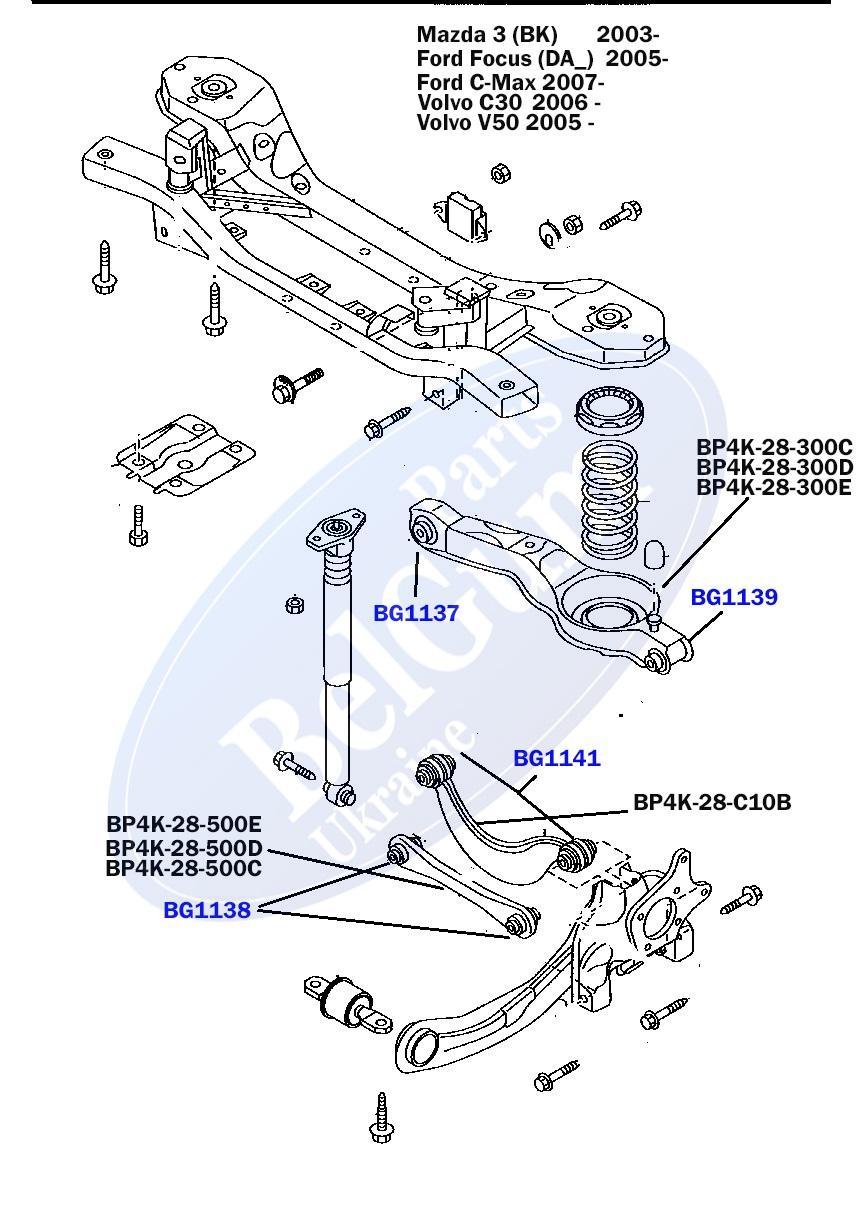 Сайлентблок важеля (заднього/ззовні) Mazda 3/Ford Focus/Volvo C30 (36.5x12x35.2x45)(під пружину)