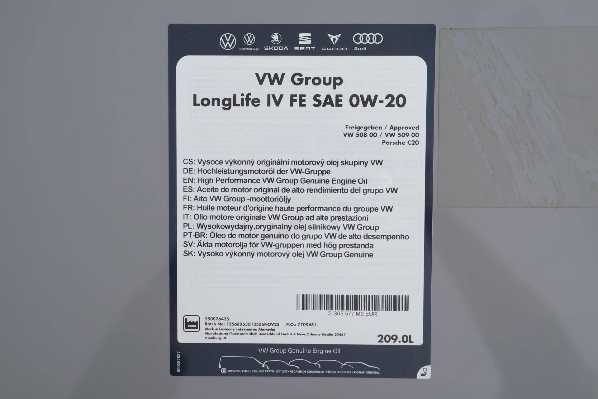 Олива 0W20 LongLife IV (209L) VW 508.00/509.00