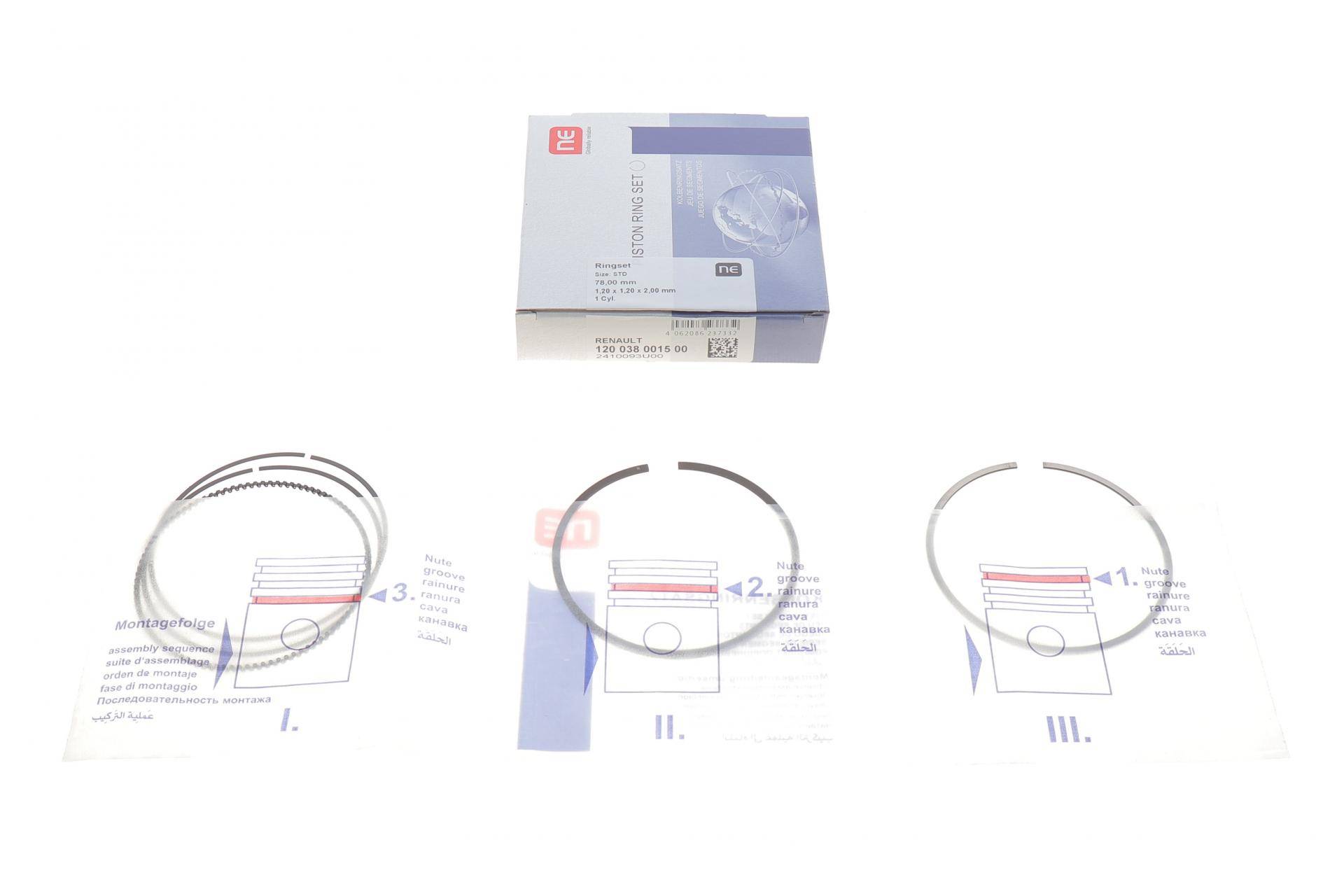 Кільця поршневі Renault Megane/Scenic 1.4 09-16 (78.00mm/STD) (1.2-1.2-2)