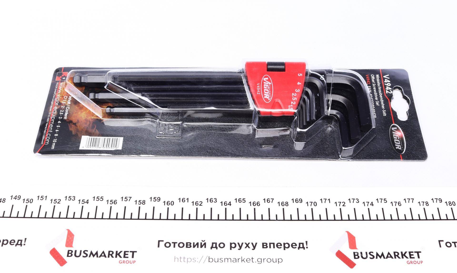 Набір ключів Г-под. Hex 1,5-10 мм