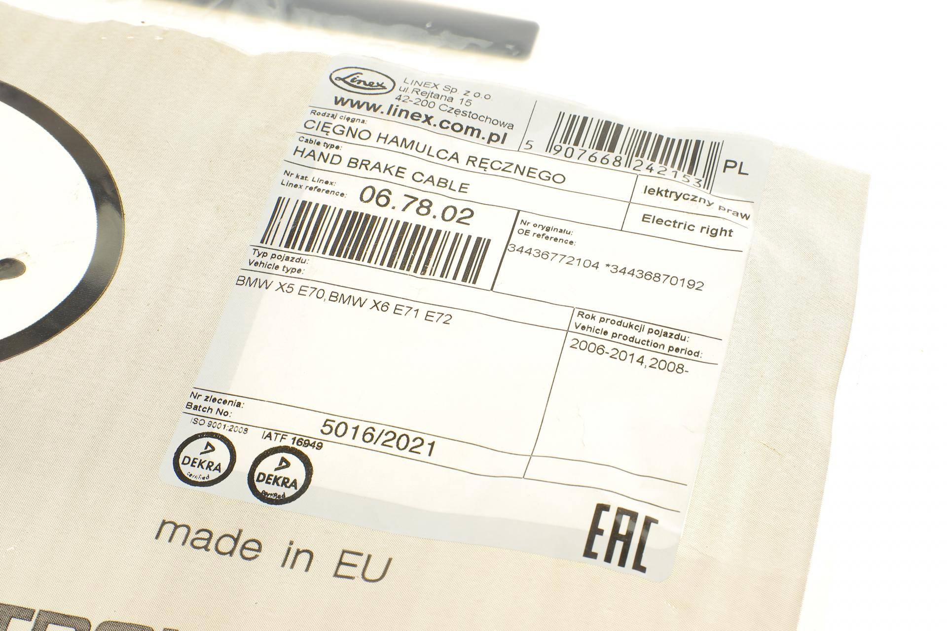 Трос ручника (задній) (R) BMW X5 (E70)/X6 (E71/E72) 06-14 (900/720 мм)