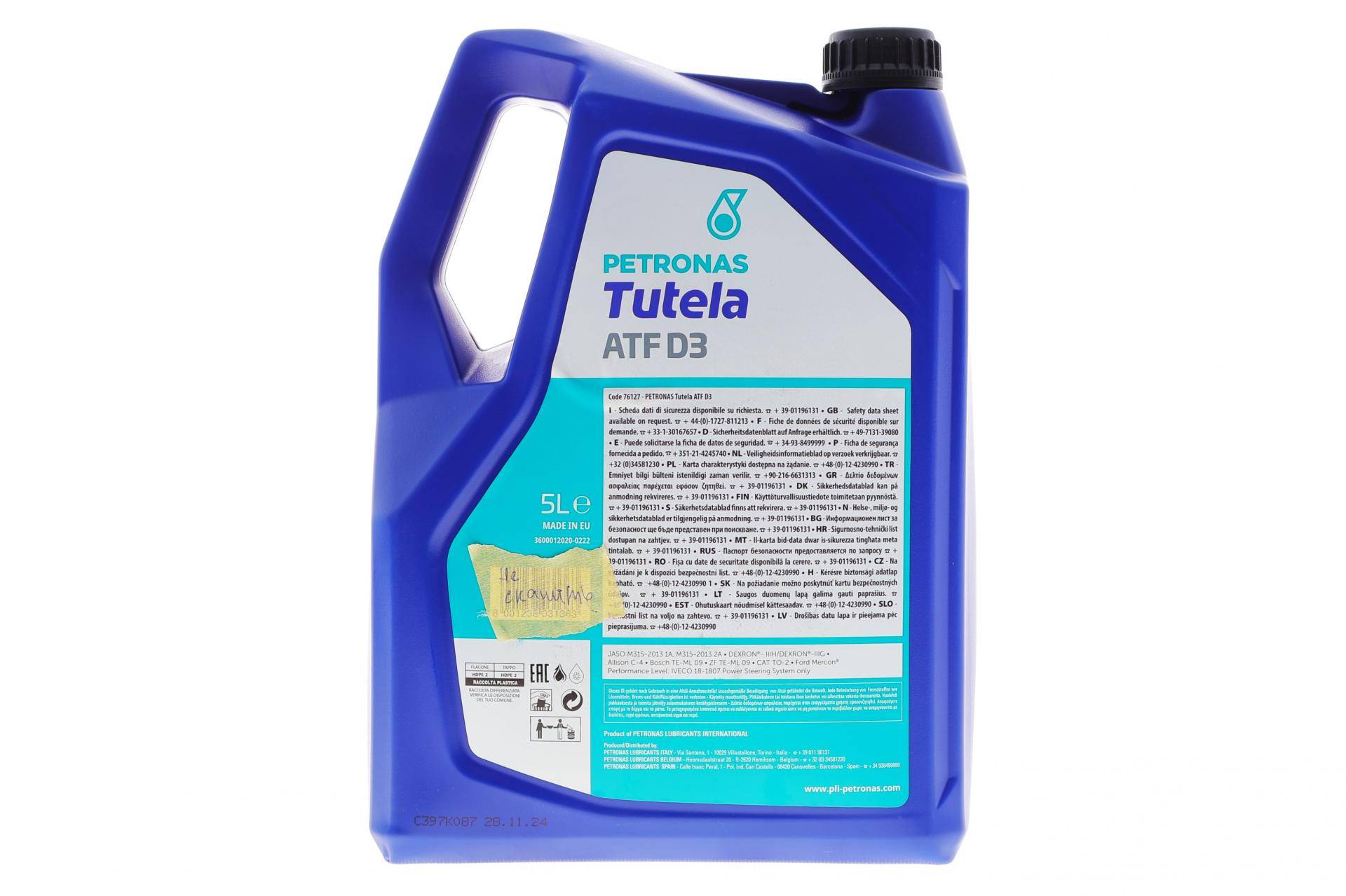 Олива TUTELA ATF D3 (5L) (GM Dexron III-H/Dexron III-G/Allison C4/Ford Mercon)