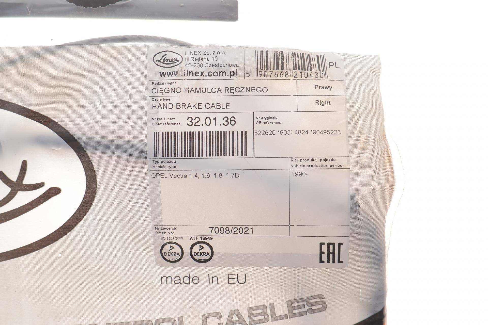 Трос ручника (R) Opel Vectra A 1.4-1.8i 88-95 (2079/1022 мм)