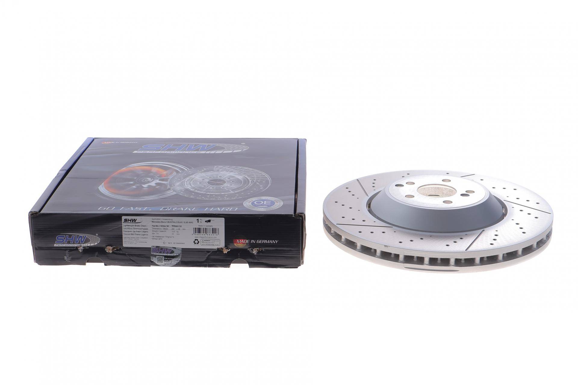 Диск гальмівний (передній) MB C-class (W205) 14-/E-class (W213) AMG 17- (390x36) (з покриттям) (з отворами) (вент)