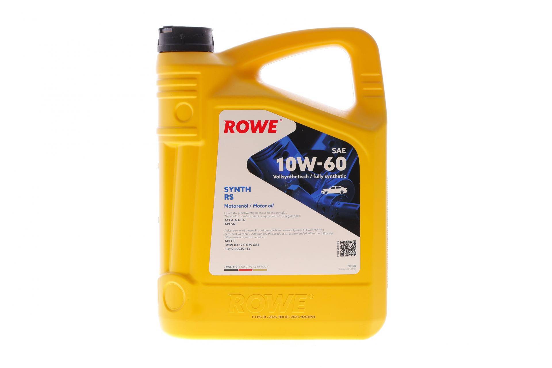 Олива 10W60 HIGHTEC SYNTH RS (4L) (BMW 83 12 0 029 683/Fiat 9.55535-H3)(ACEA A3/B4)(API SN/CF)