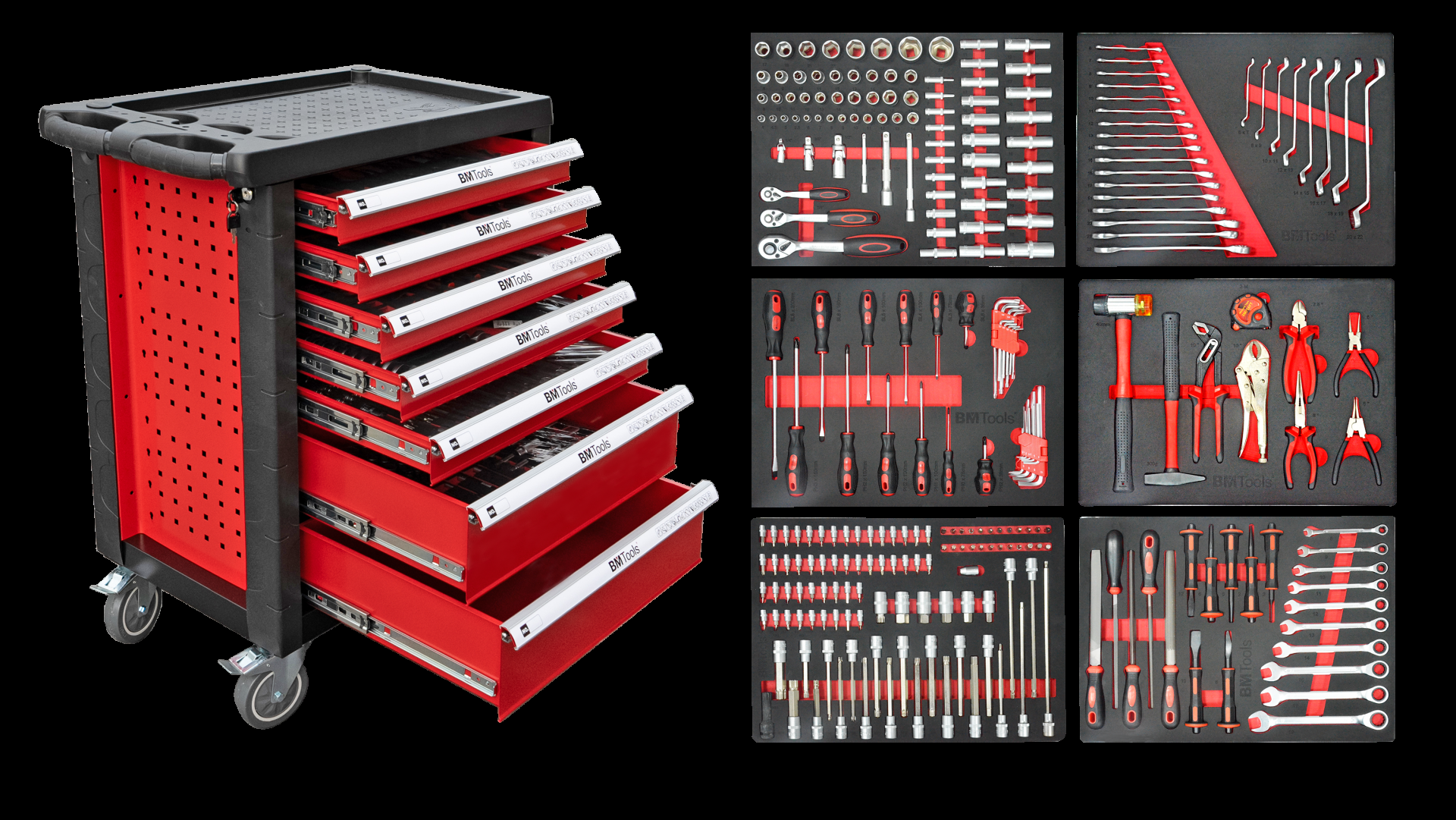 Візок з інструментами 7 секцій 268 од. (червоний)